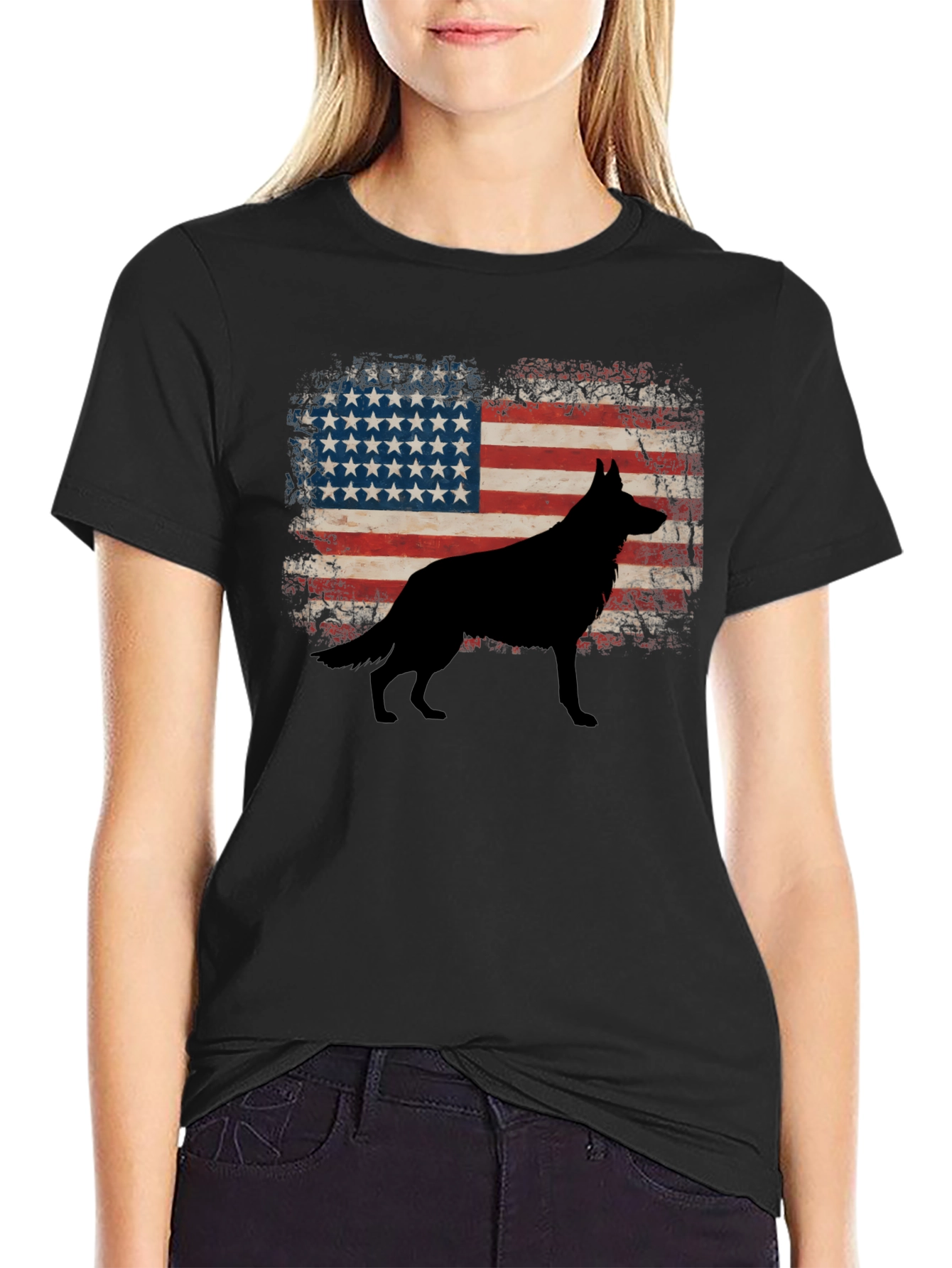 American Flag Dog Silhouette Graphic Tee