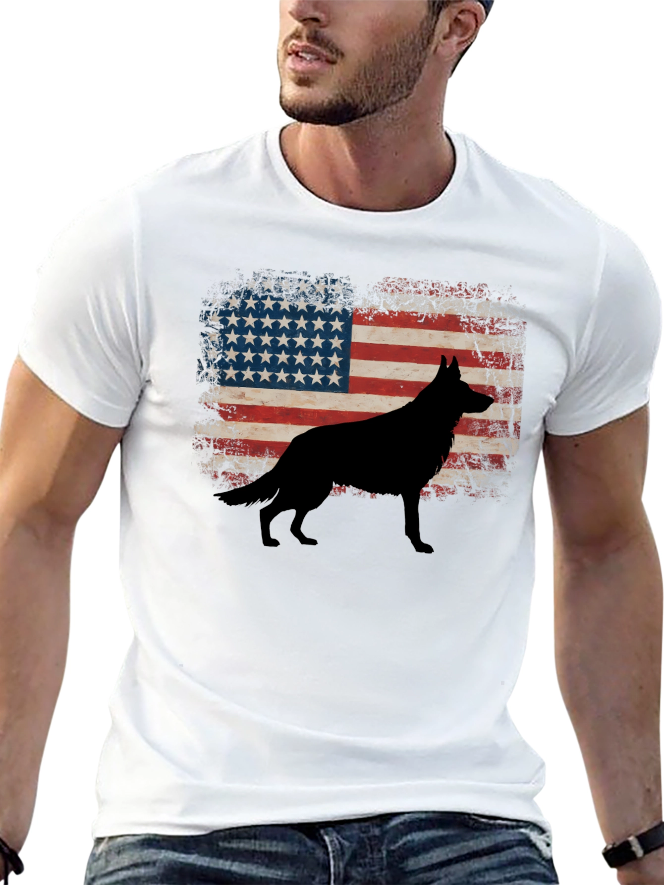American Flag Dog Silhouette Graphic Tee