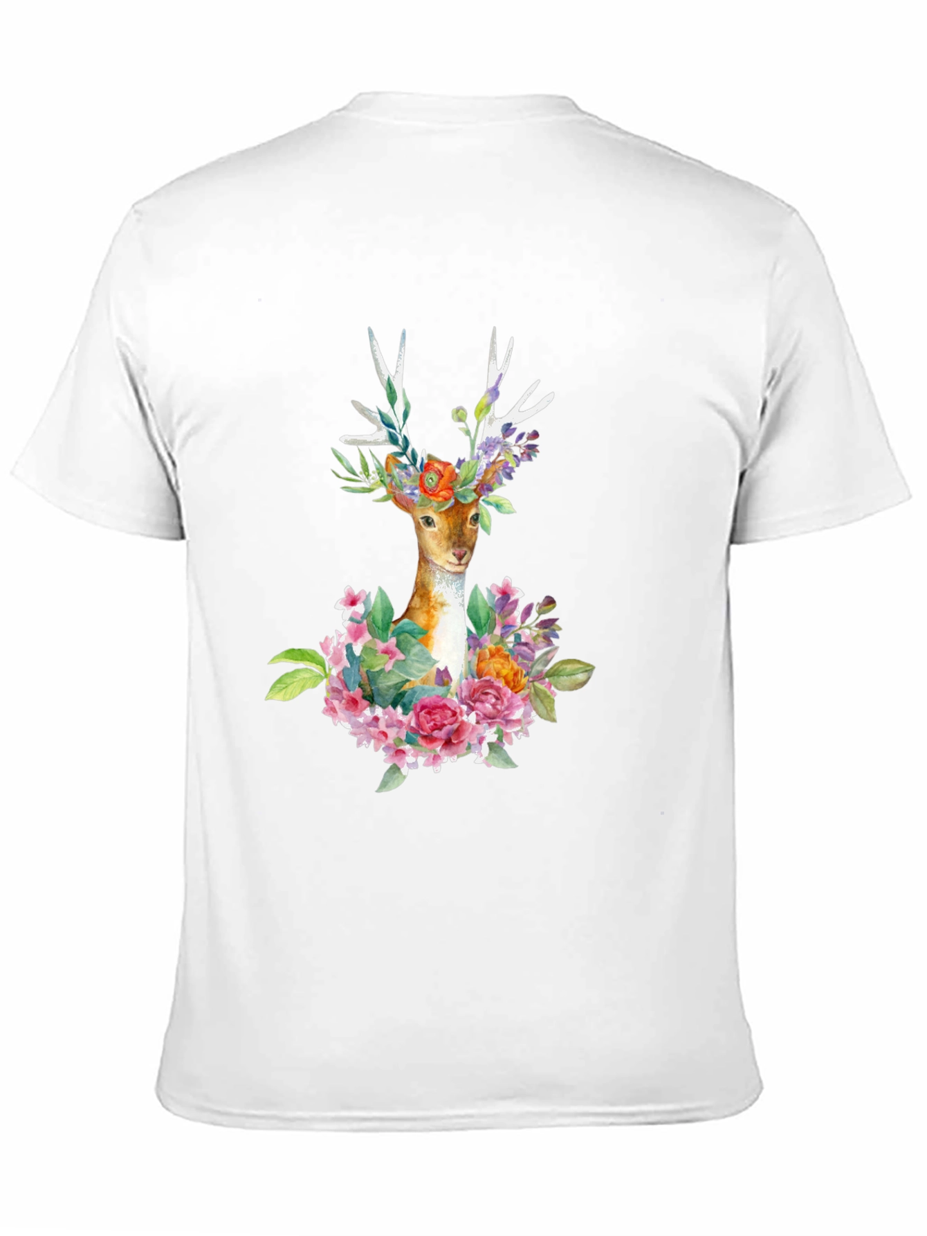 Deer with Flowers Graphic T-Shirt - Black