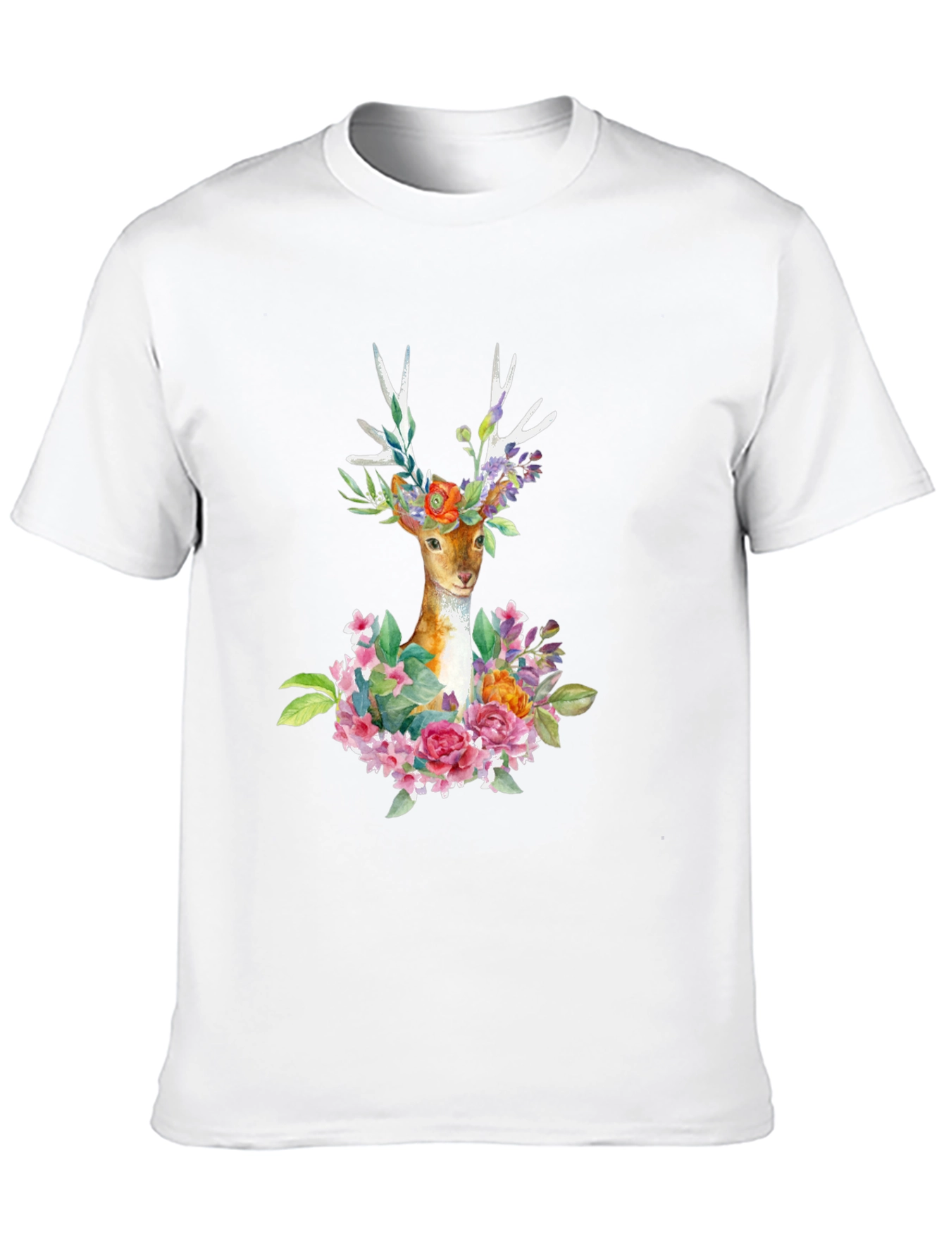 Deer with Flowers Graphic T-Shirt - Black
