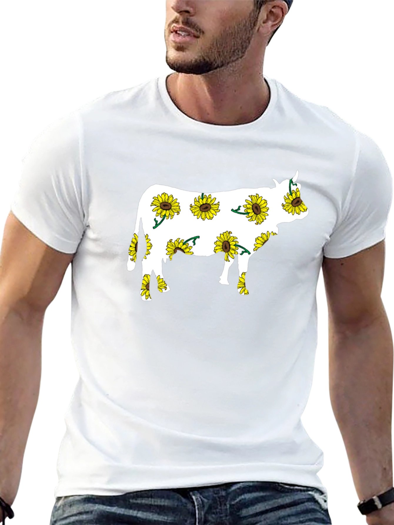 Sunflower Cow Graphic Tee - Black Cotton T-Shirt