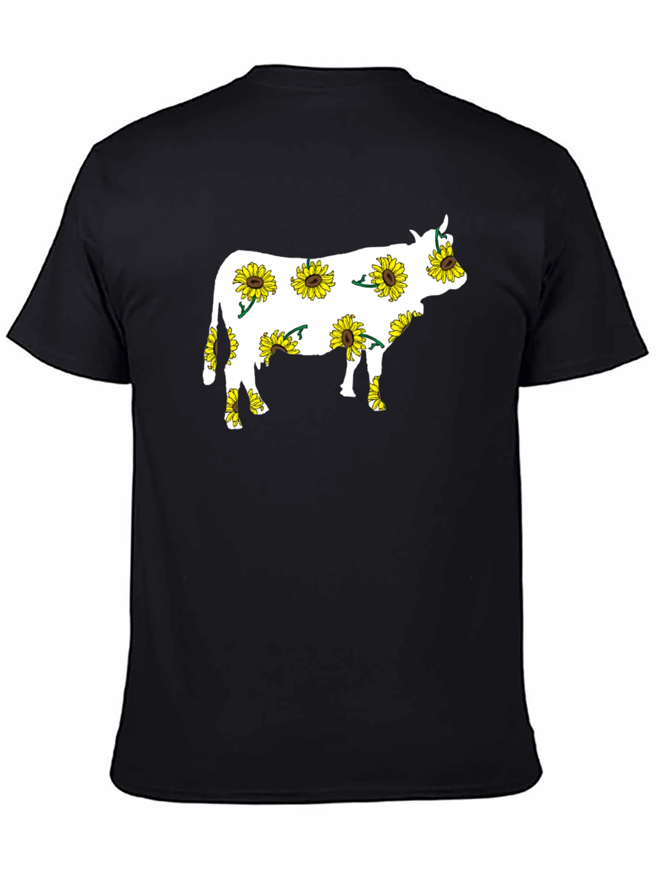 Sunflower Cow Graphic Tee - Black Cotton T-Shirt