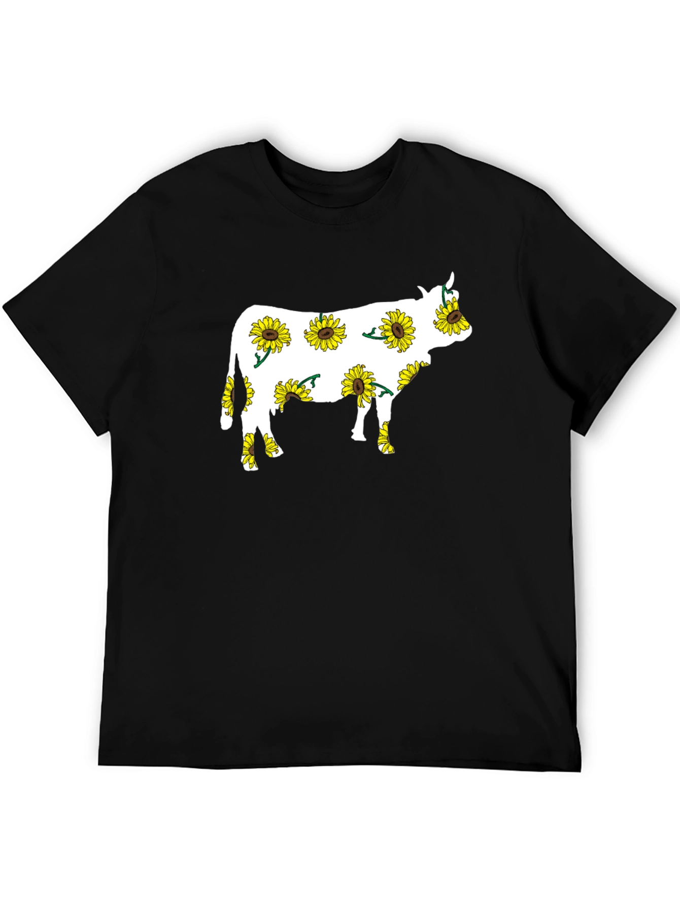 Sunflower Cow Graphic Tee - Black Cotton T-Shirt