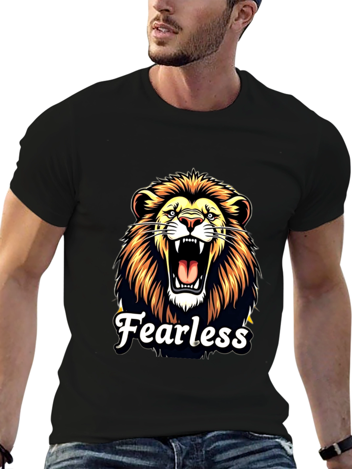 Fearless Lion Graphic Black T-Shirt