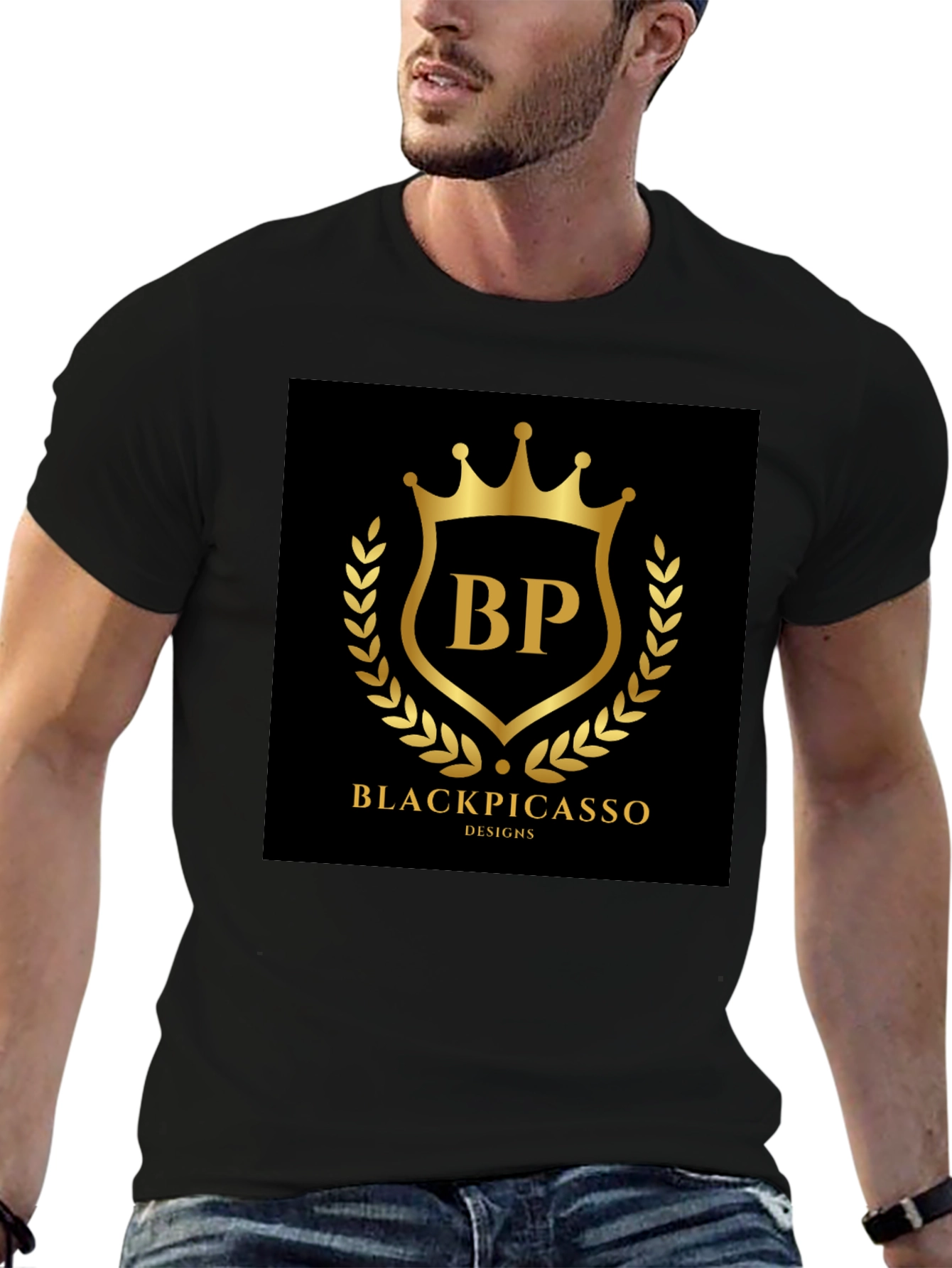 Black Picasso Design T-Shirt - Gold Logo