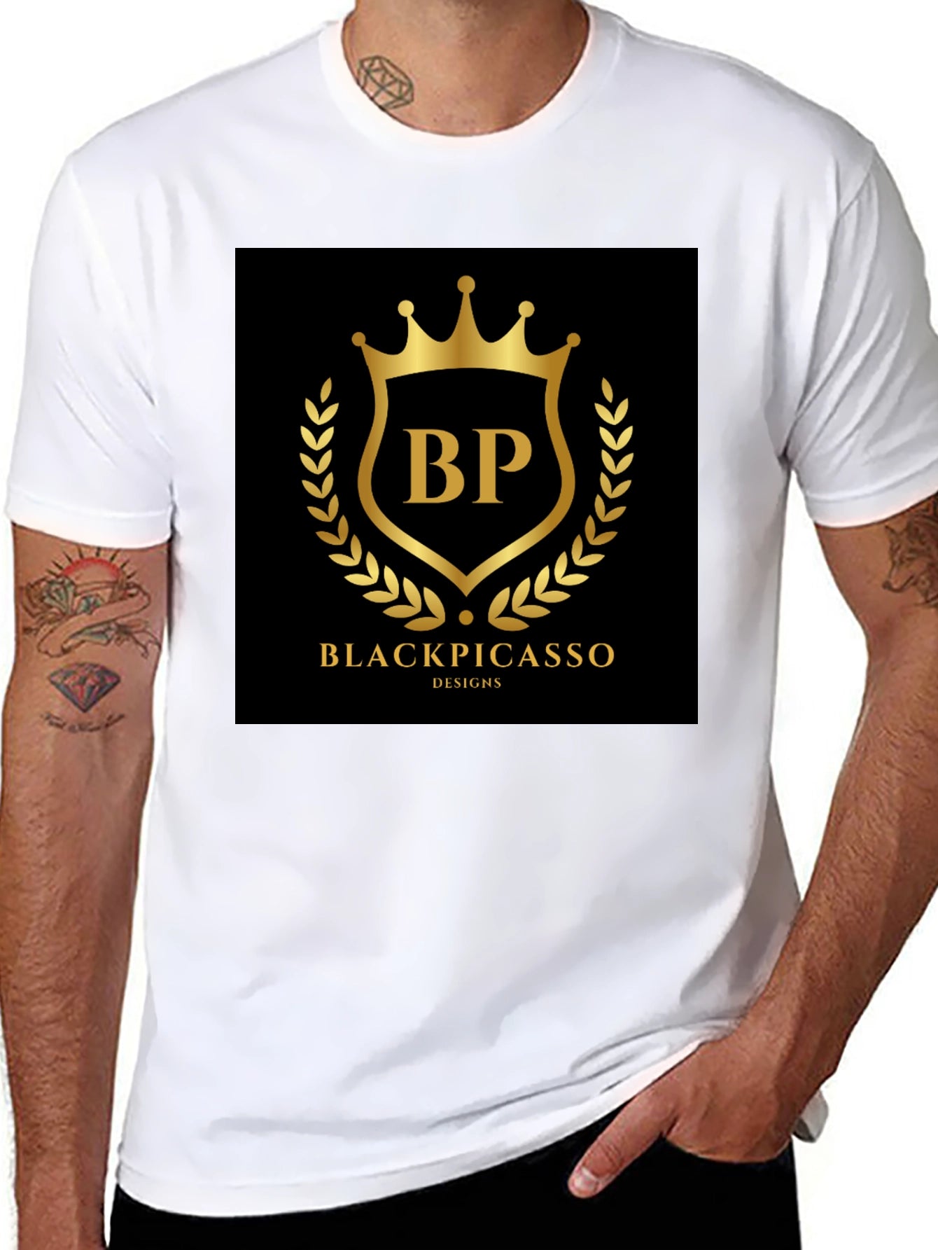 Black Picasso Design T-Shirt - Gold Logo