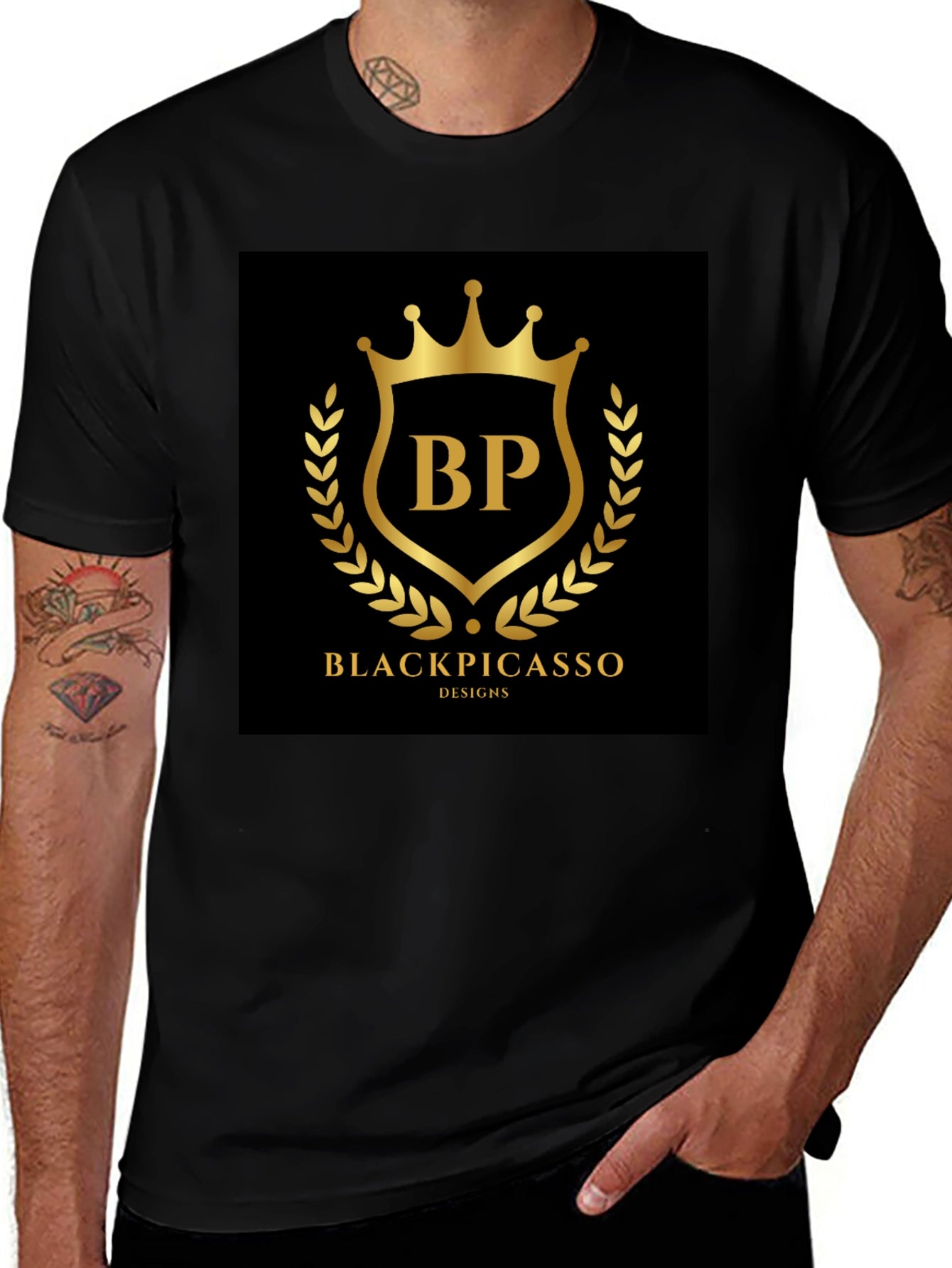Black Picasso Design T-Shirt - Gold Logo