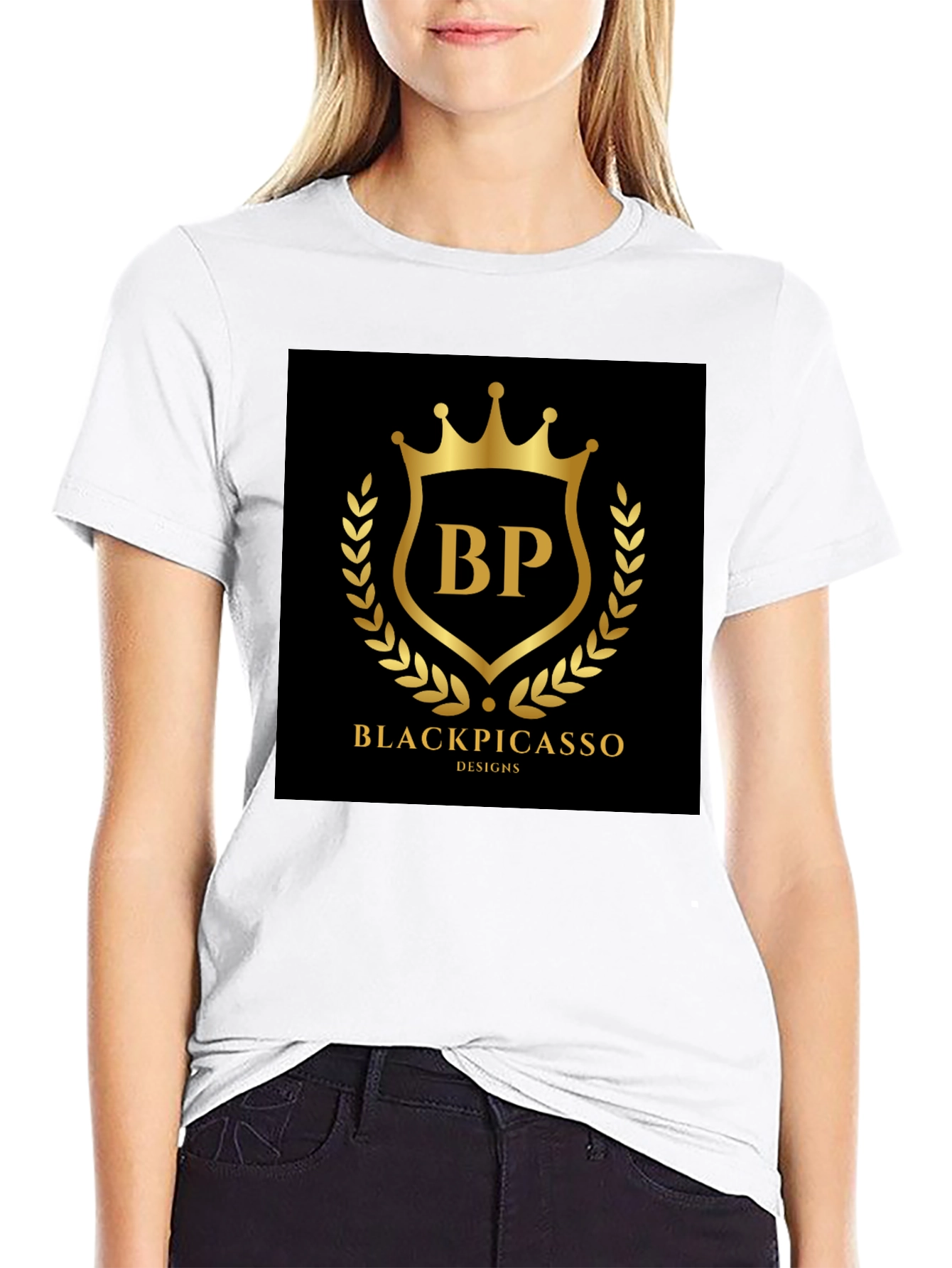 Black Picasso Design T-Shirt - Gold Logo