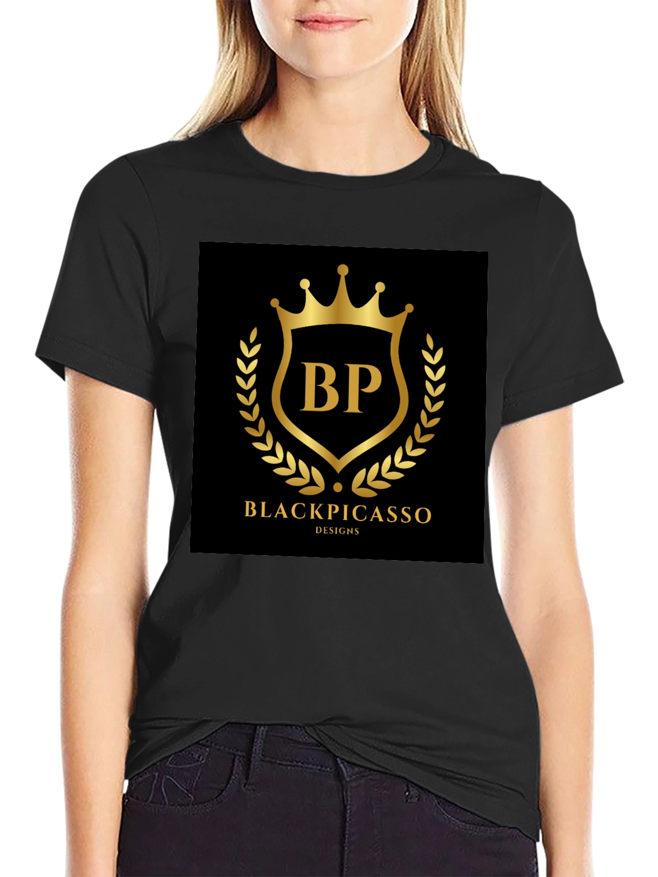Black Picasso Design T-Shirt - Gold Logo