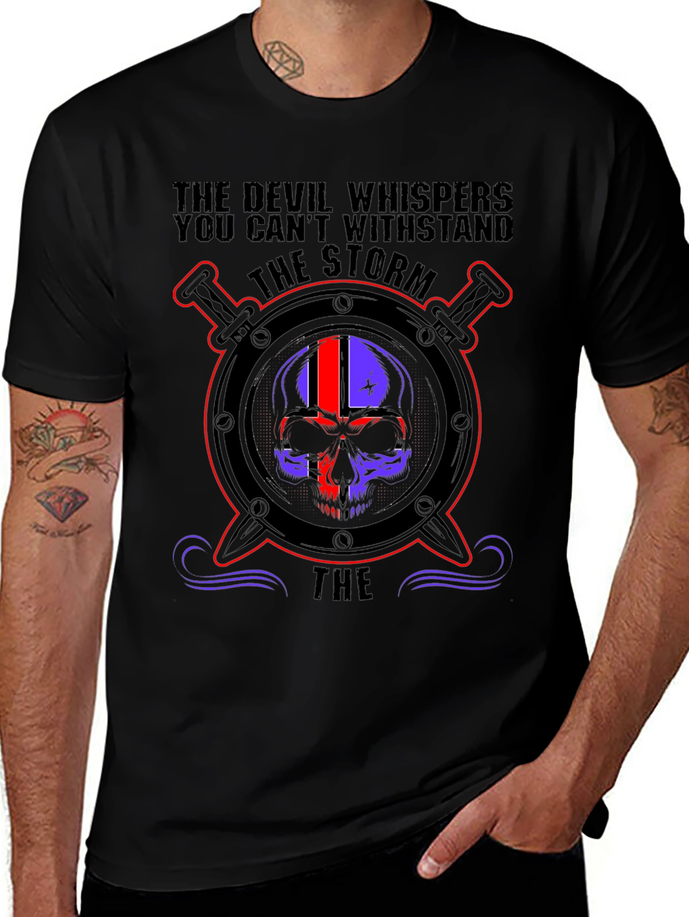 Devil Whispers Storm Skull Graphic Tee