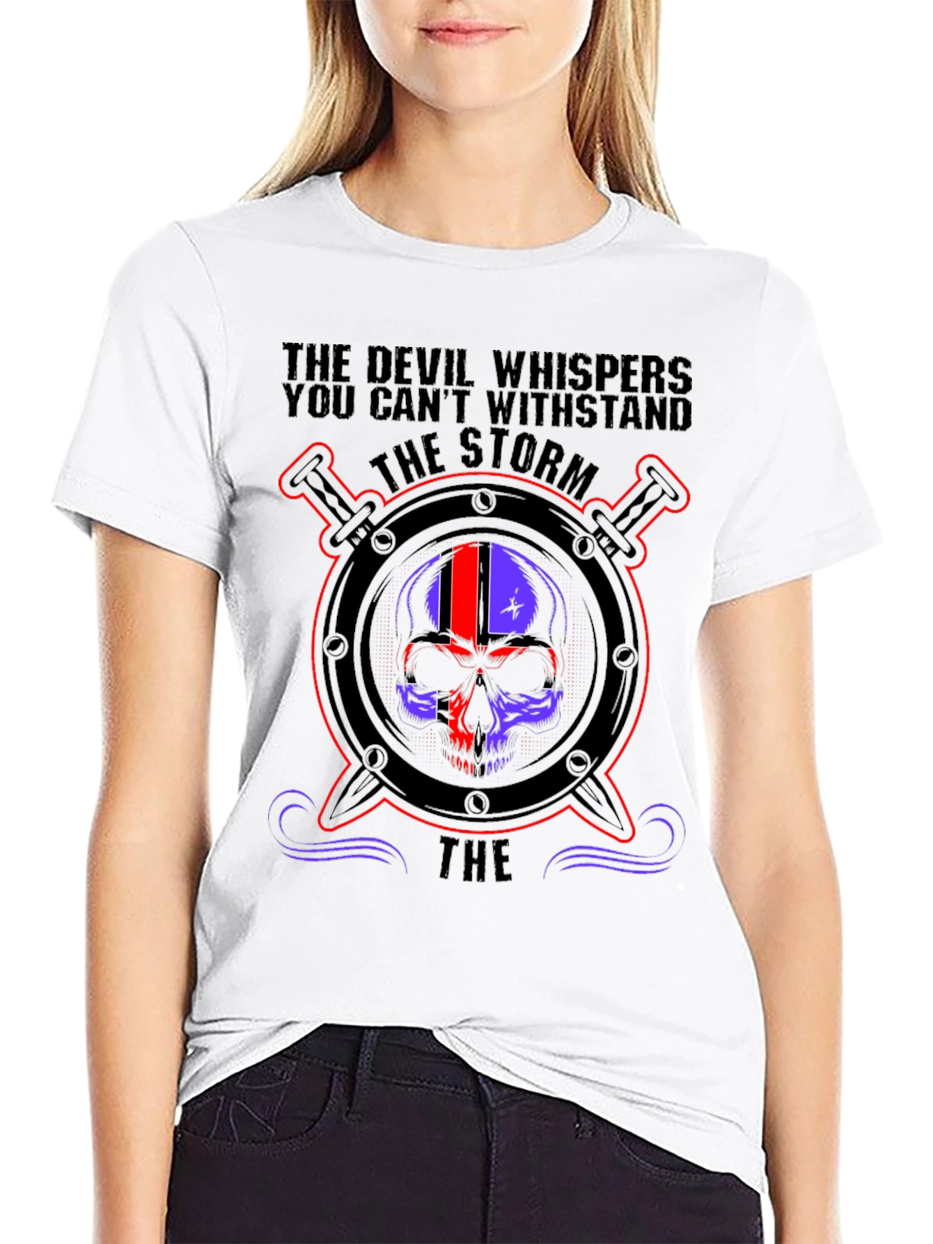 Devil Whispers Storm Skull Graphic Tee