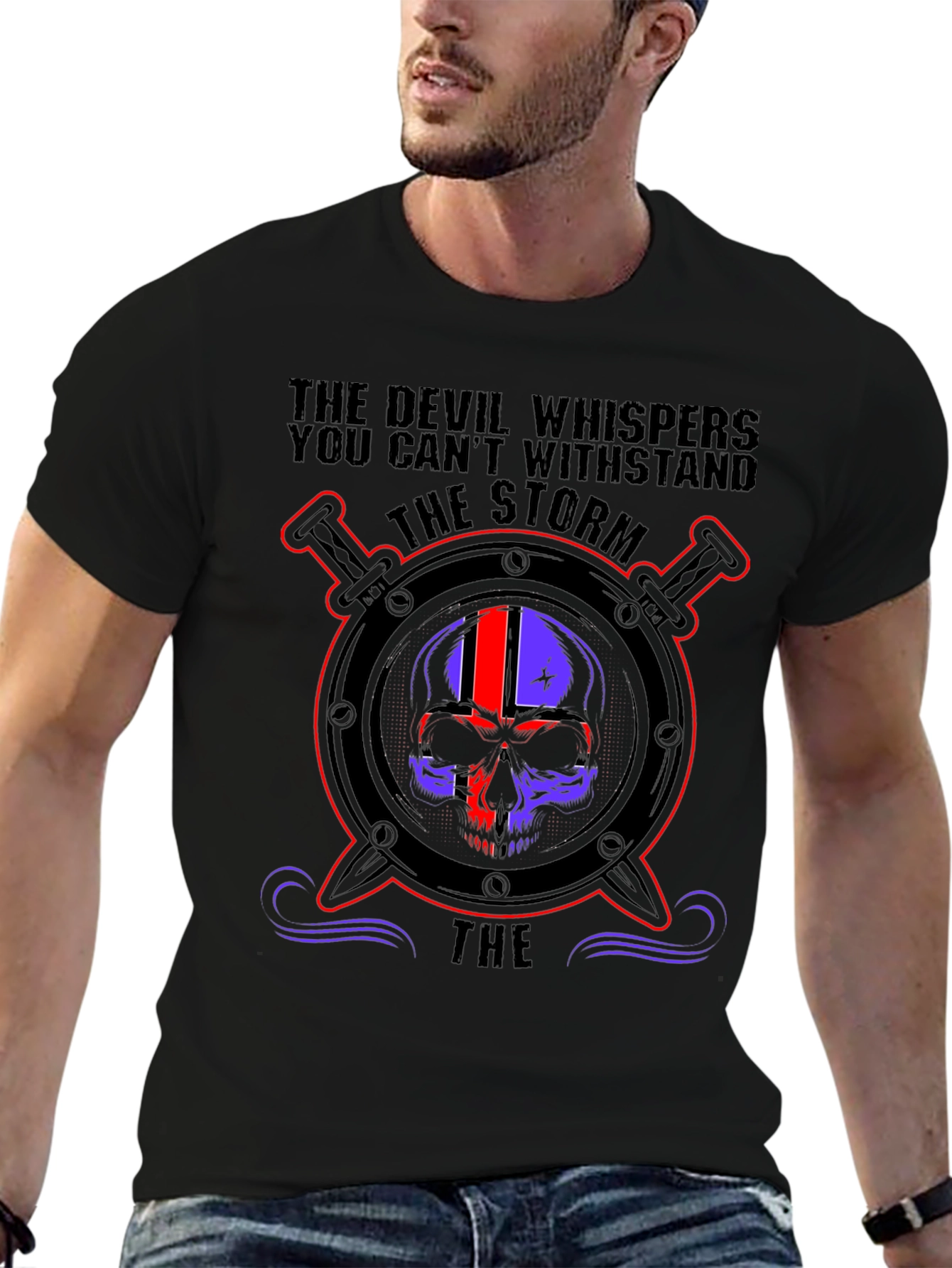 Devil Whispers Storm Skull Graphic Tee