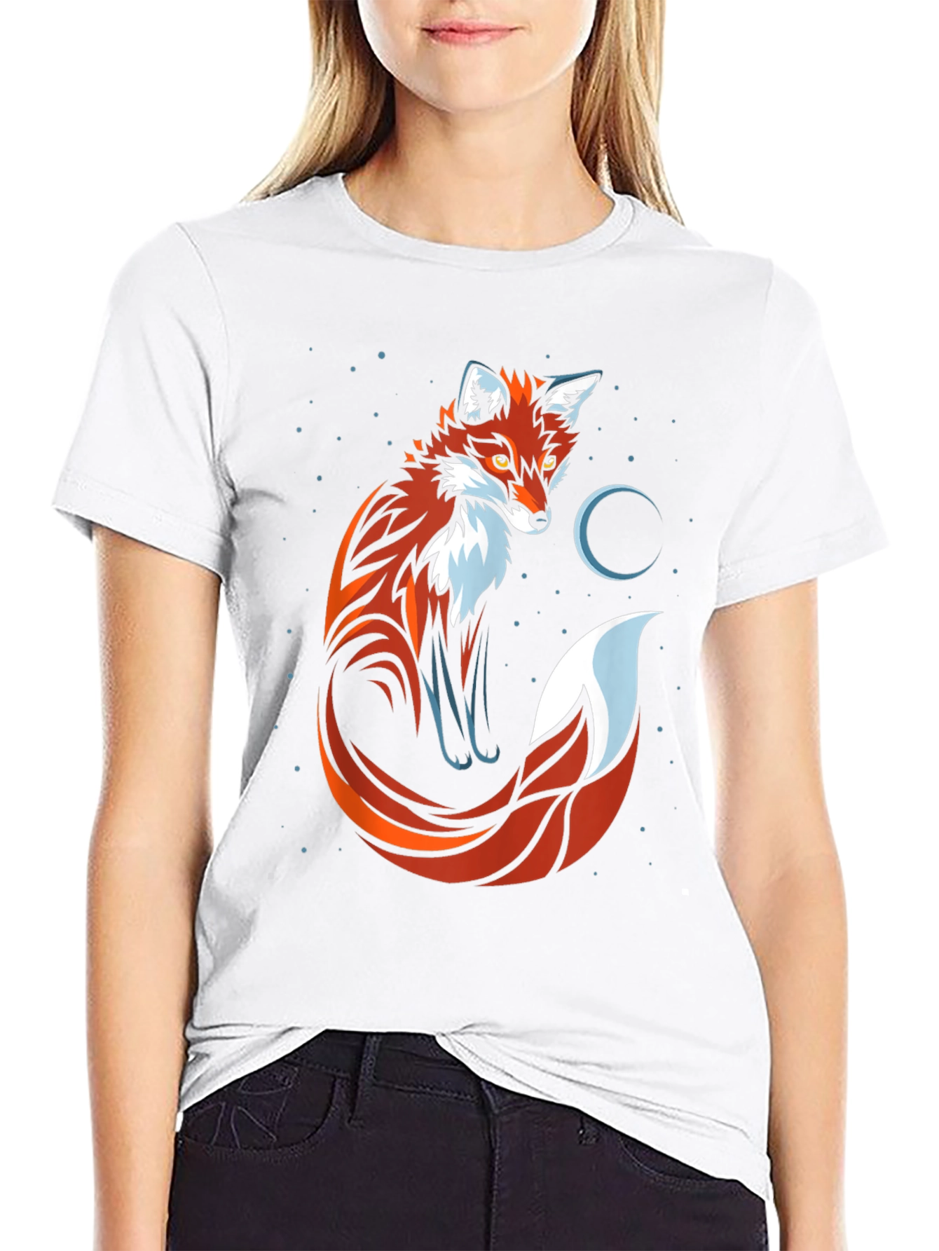 Fox and Moon Graphic Tee - Black Cotton T-Shirt