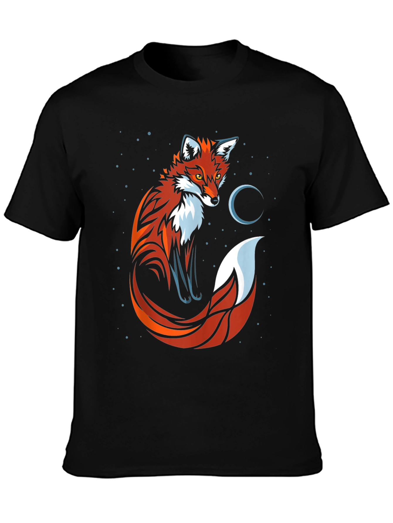 Fox and Moon Graphic Tee - Black Cotton T-Shirt