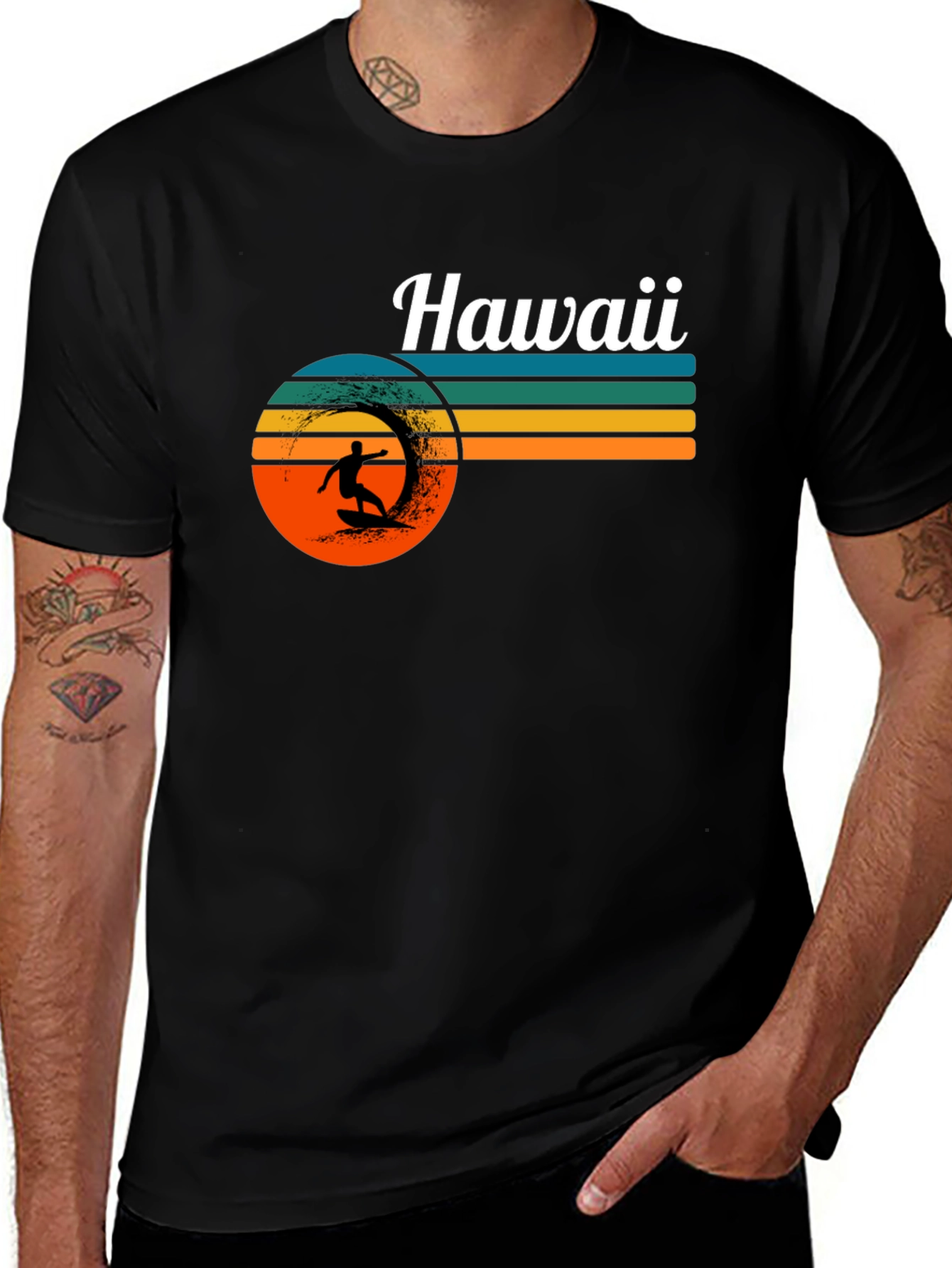 Hawaii Surfer Graphic Tee - Retro Sunset T-Shirt
