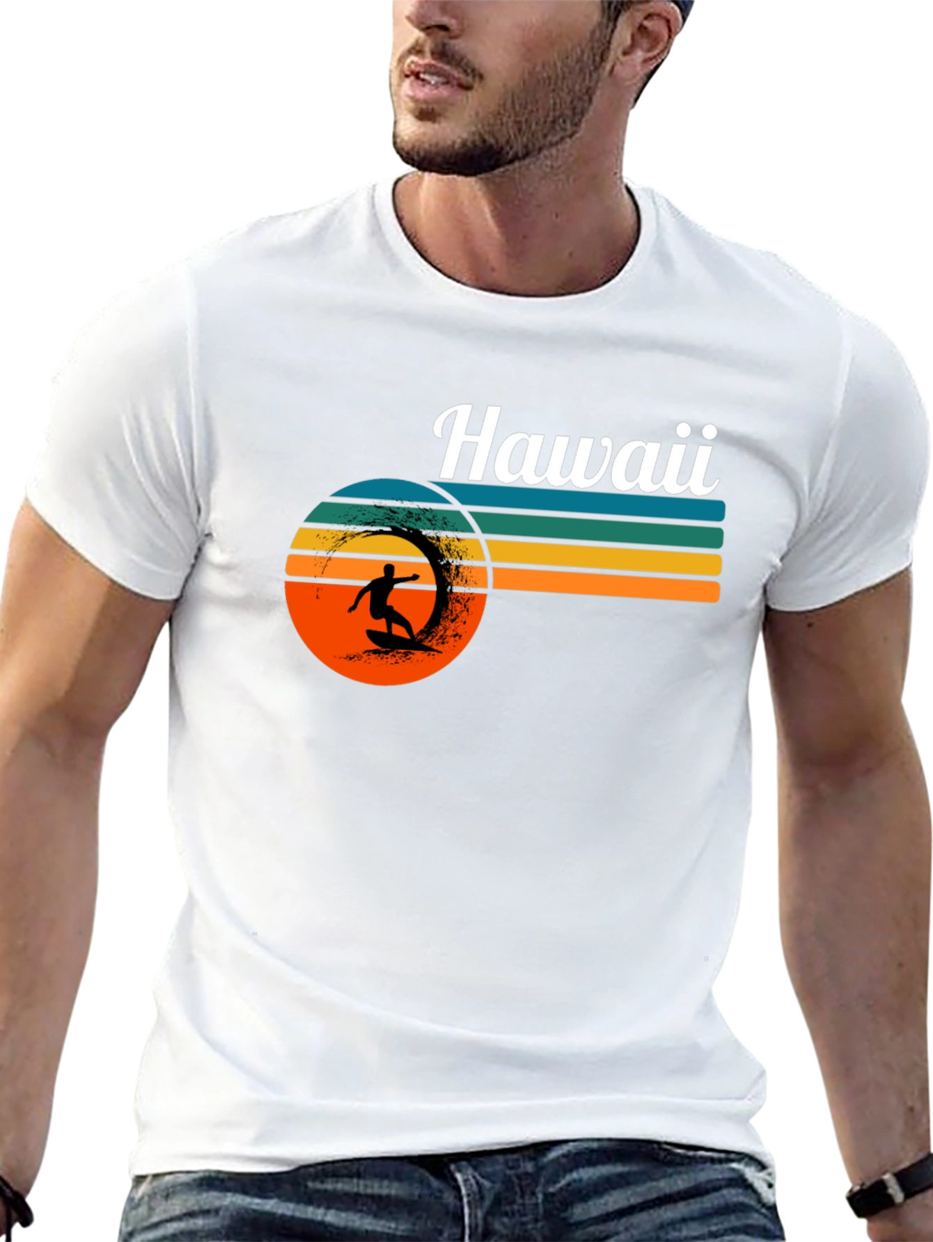 Hawaii Surfer Graphic Tee - Retro Sunset T-Shirt
