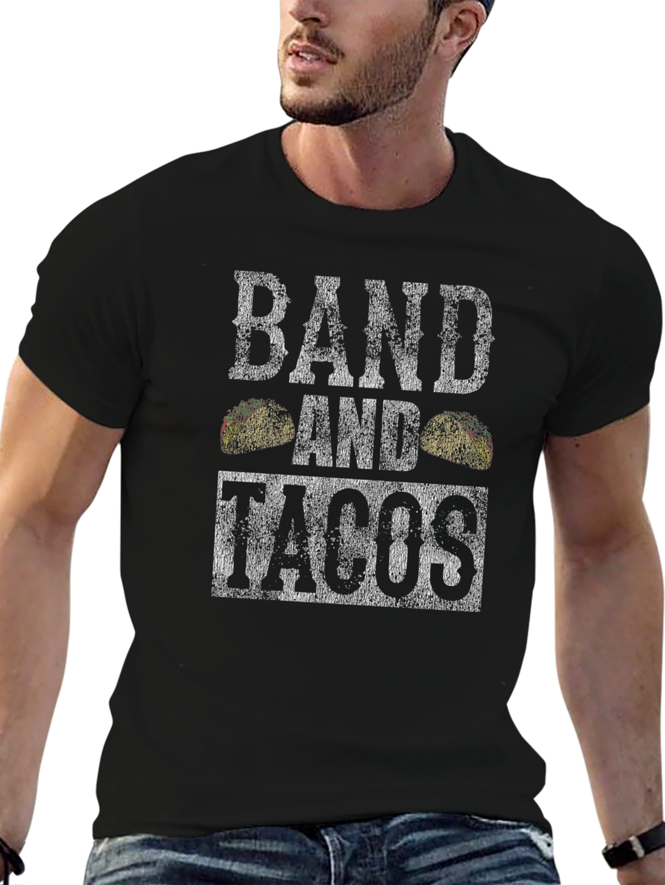 Band and Tacos Graphic Tee - Distressed Print