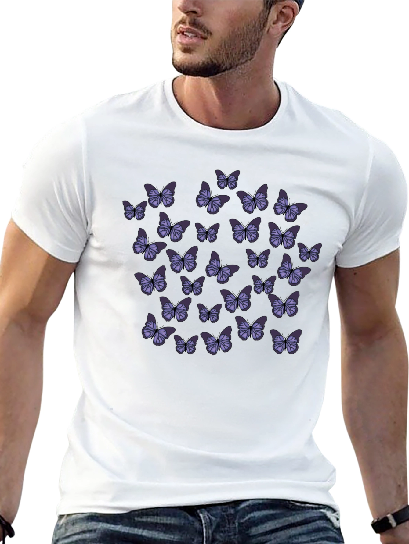 Butterfly Print Black T-Shirt