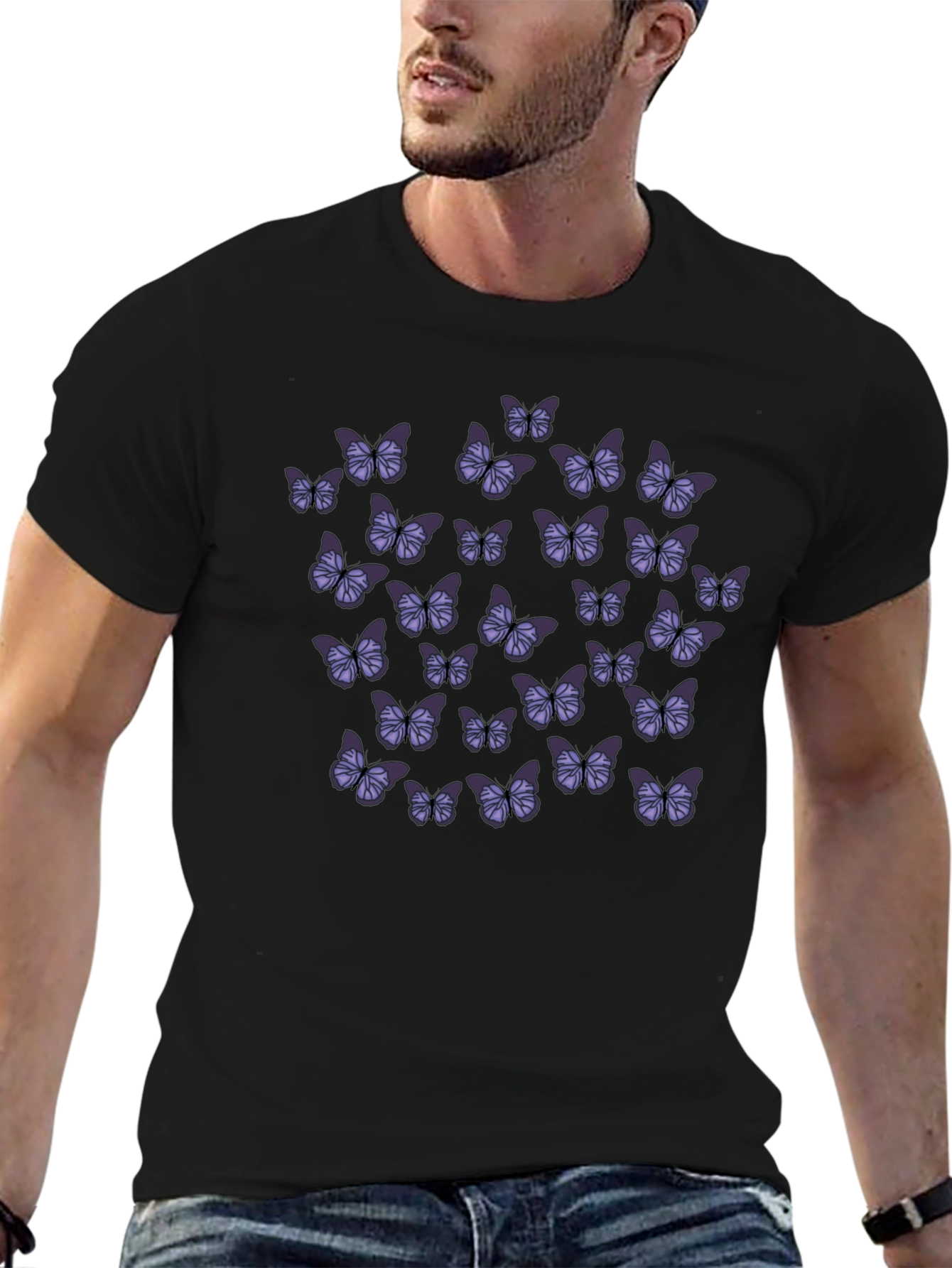 Butterfly Print Black T-Shirt
