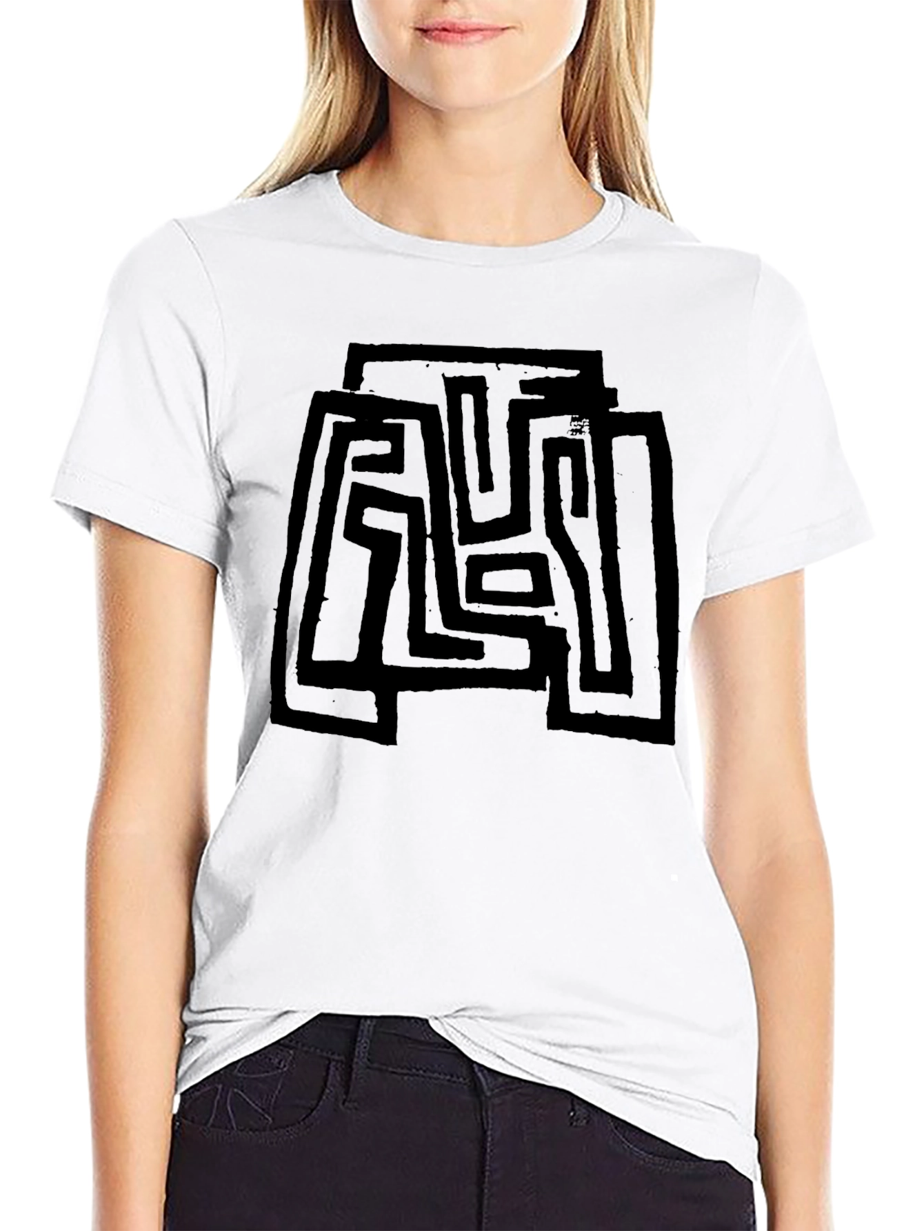 Abstract Maze Design Black T-Shirt