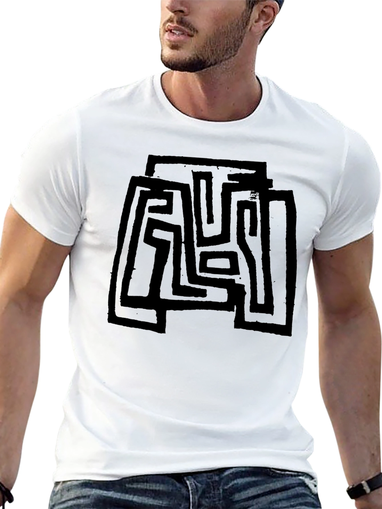 Abstract Maze Design Black T-Shirt