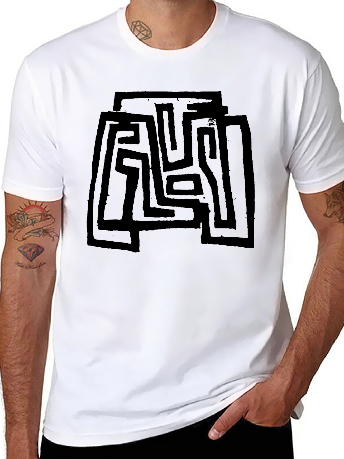 Abstract Maze Design Black T-Shirt