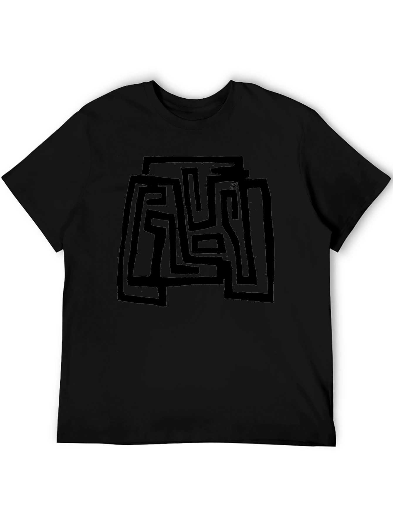 Abstract Maze Design Black T-Shirt