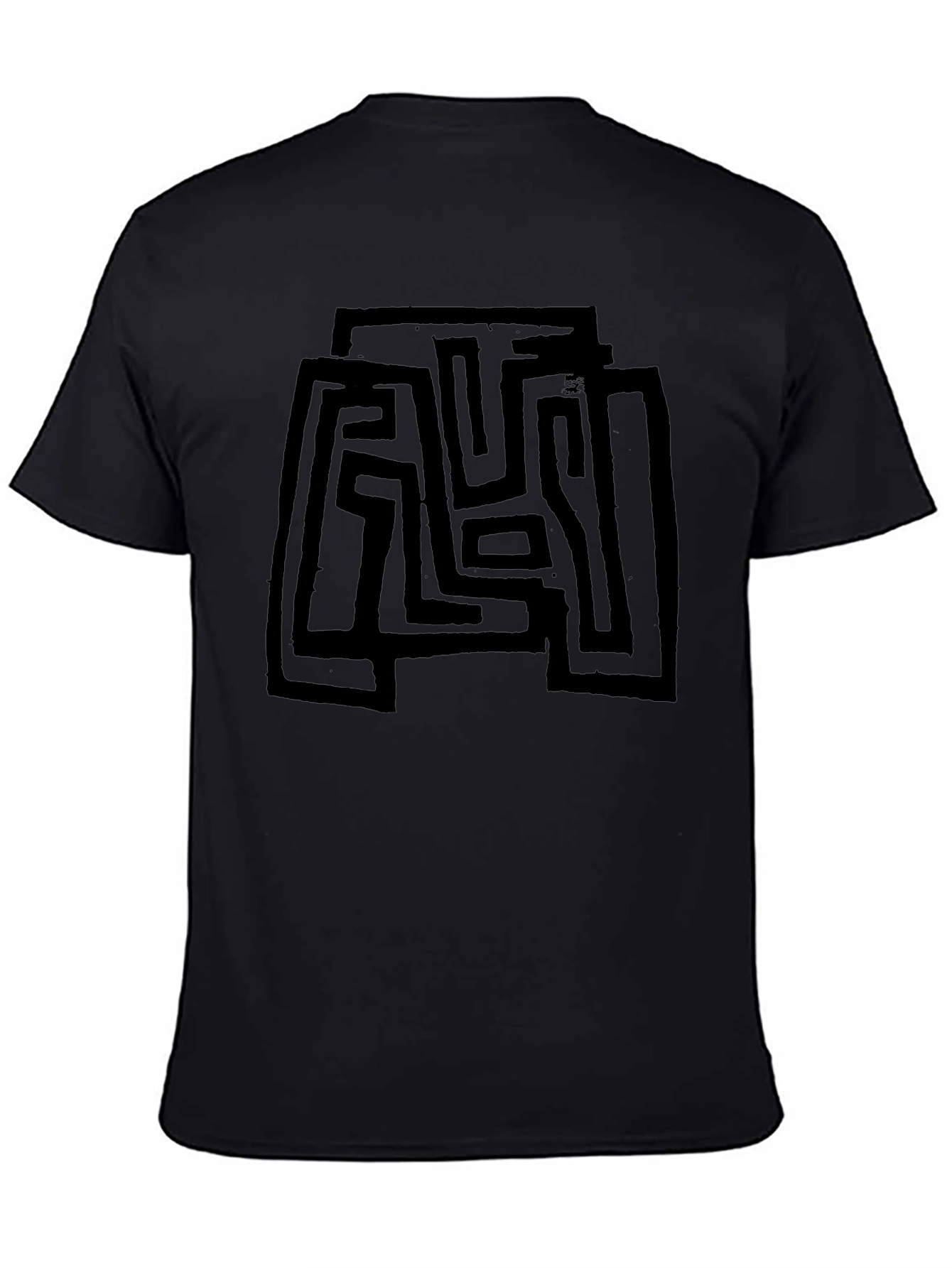 Abstract Maze Design Black T-Shirt