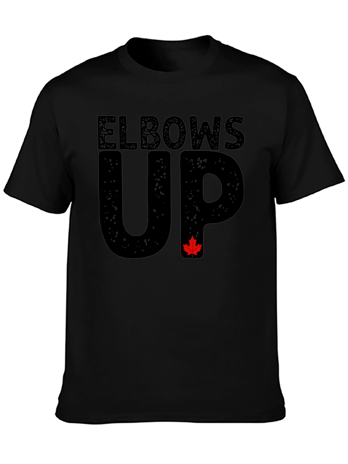 Elbows Up Black T-Shirt with Maple Leaf Accent