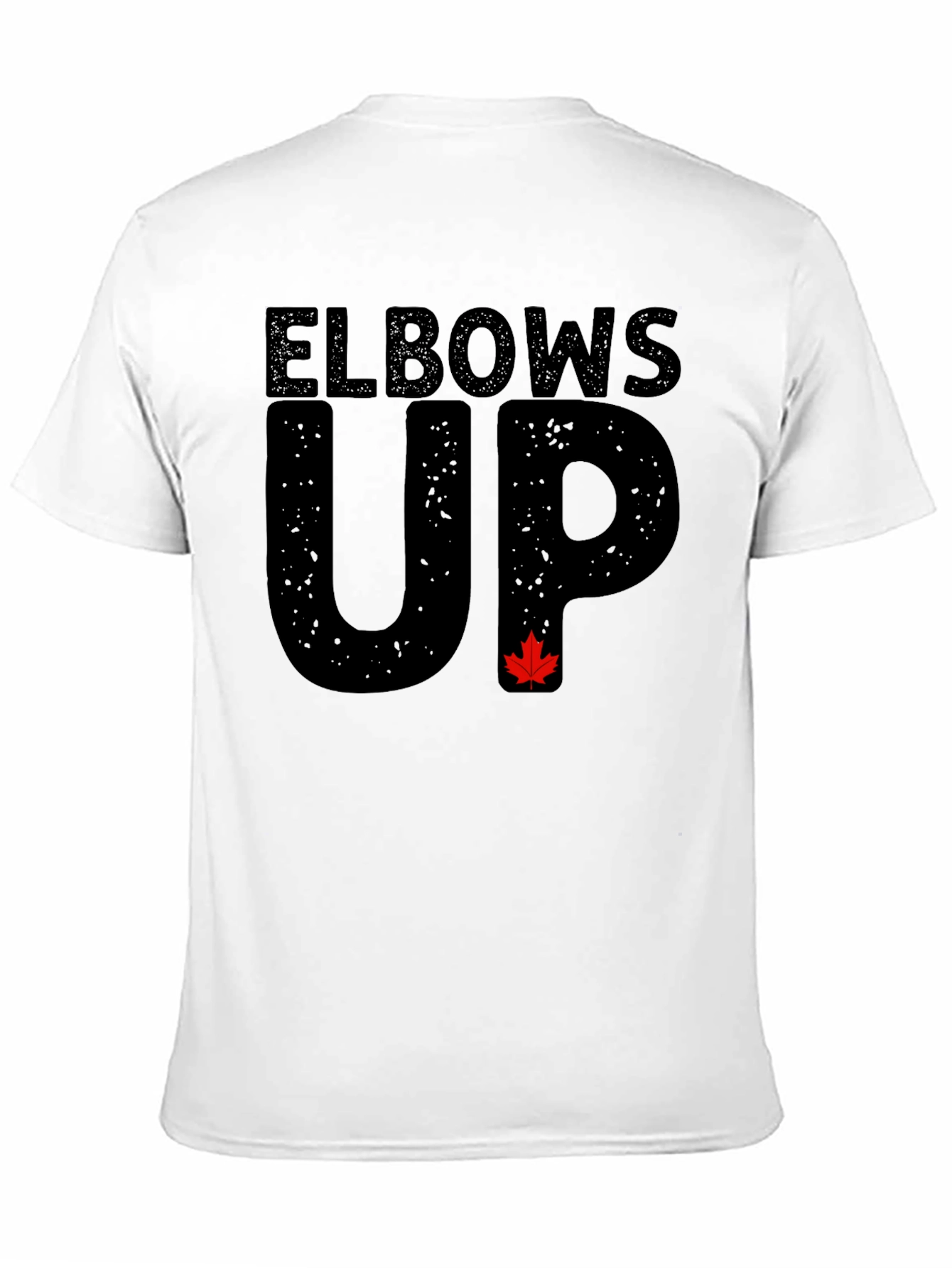 Elbows Up Black T-Shirt with Maple Leaf Accent