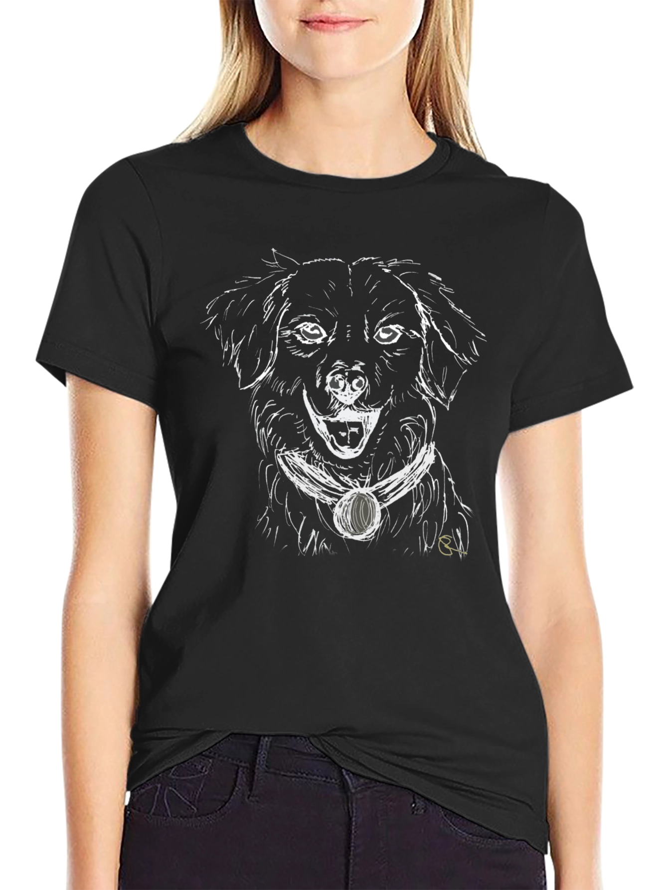 Dog Sketch Graphic Black T-Shirt