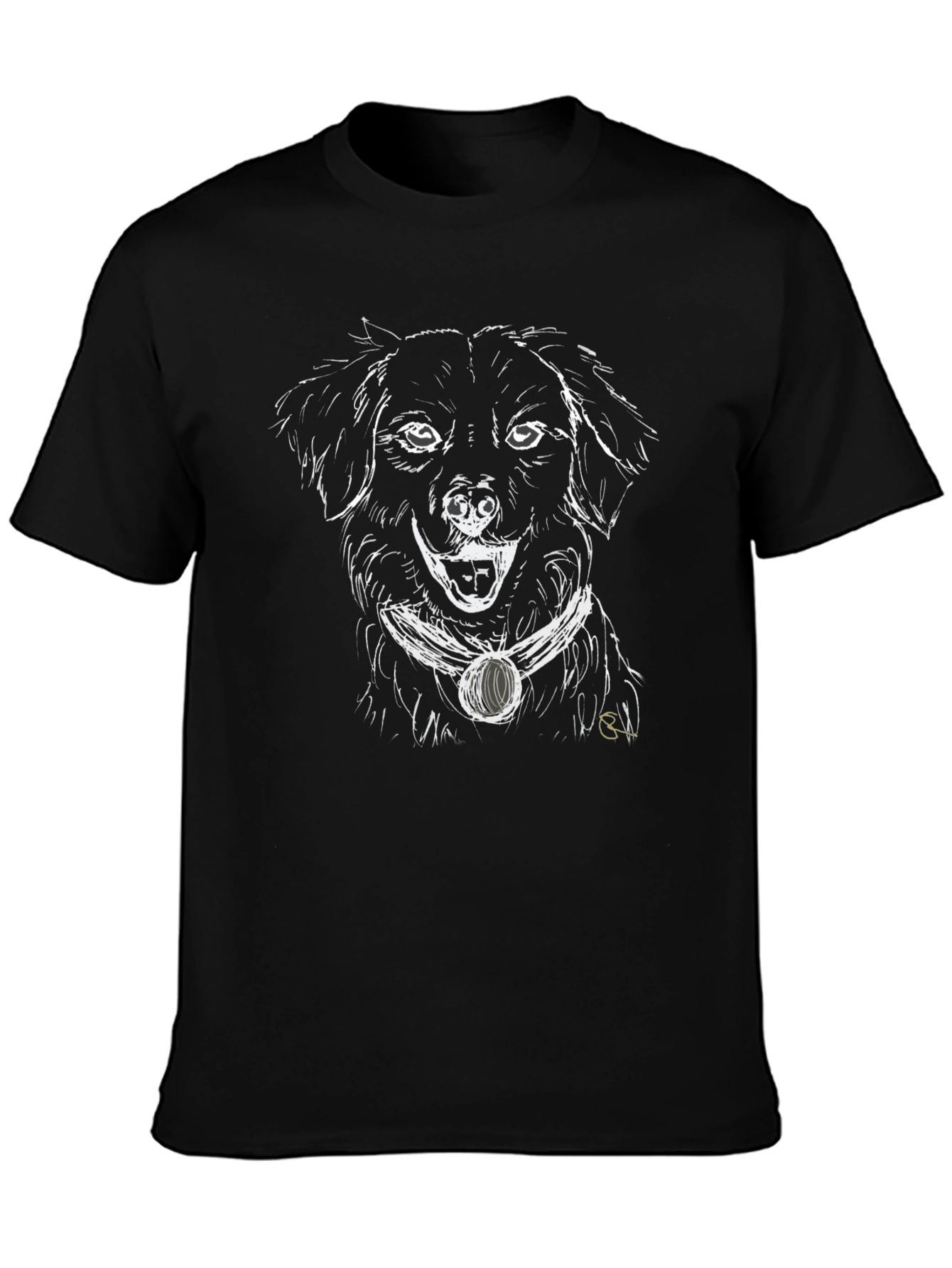 Dog Sketch Graphic Black T-Shirt