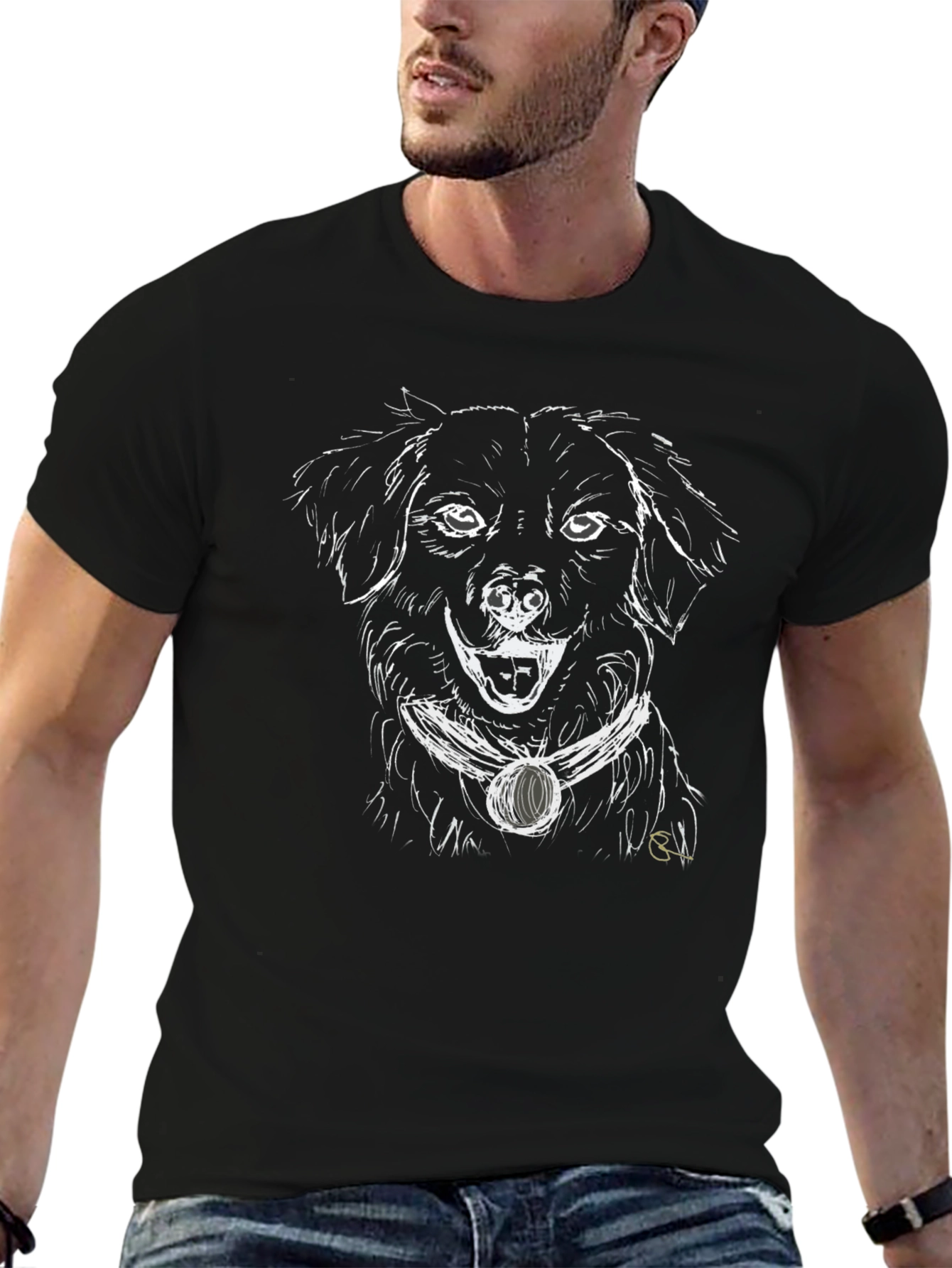 Dog Sketch Graphic Black T-Shirt