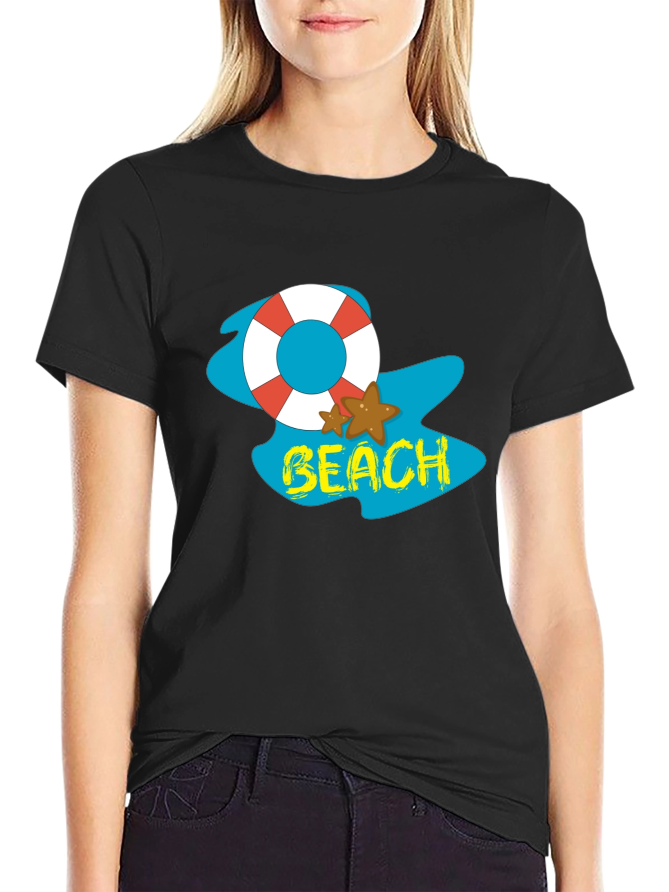 Black Beach Themed Graphic Tee