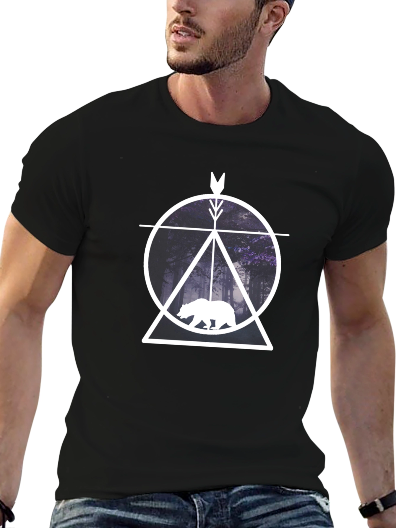 Geometric Bear Forest Graphic Tee