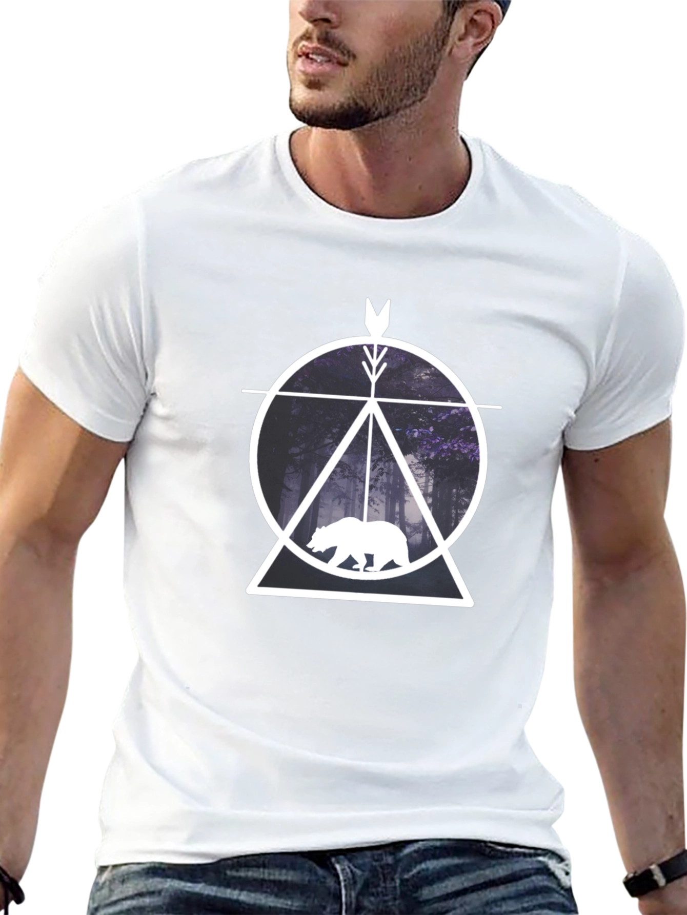 Geometric Bear Forest Graphic Tee
