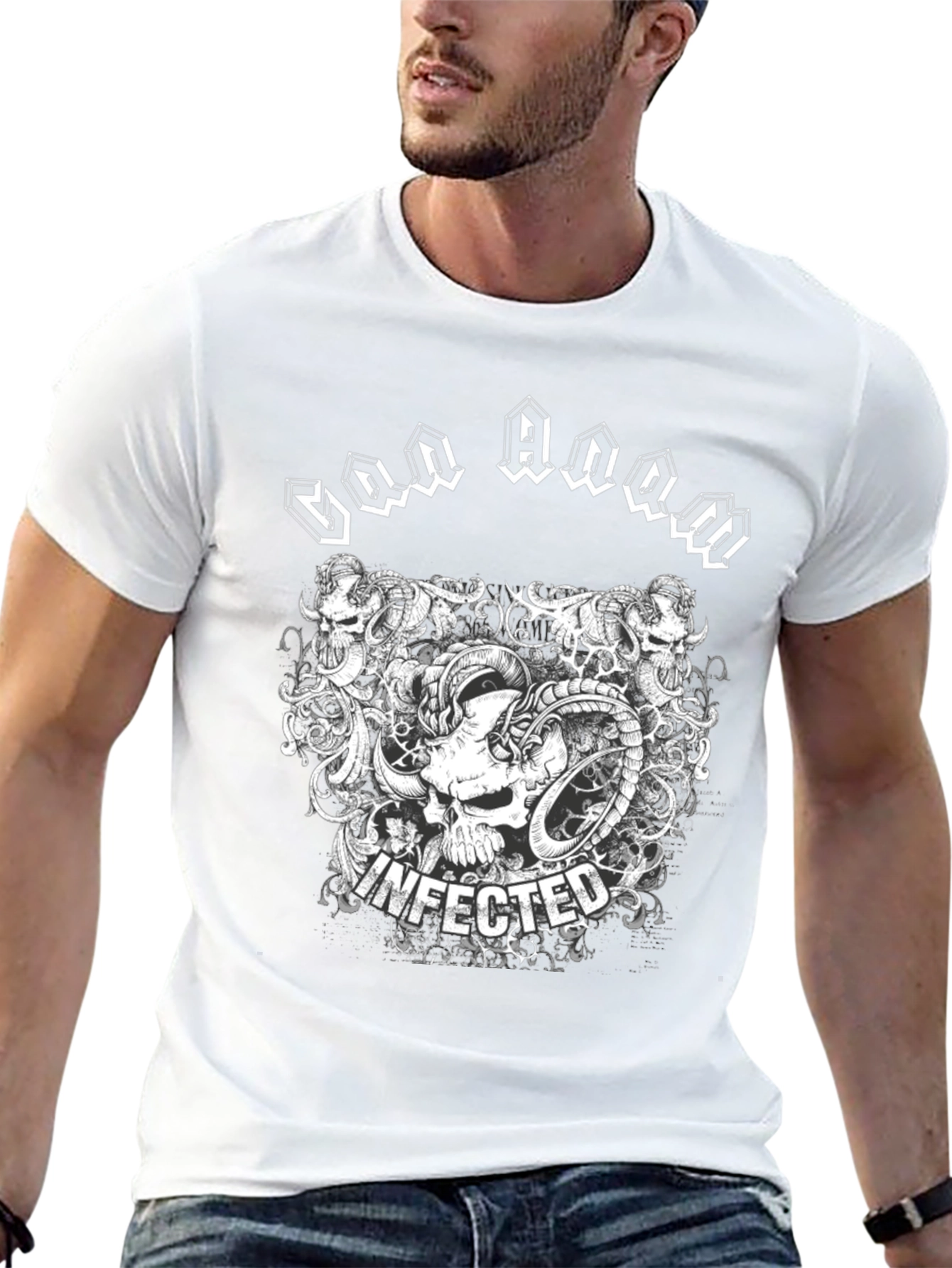Infected Skull Graphic Print Black T-Shirt