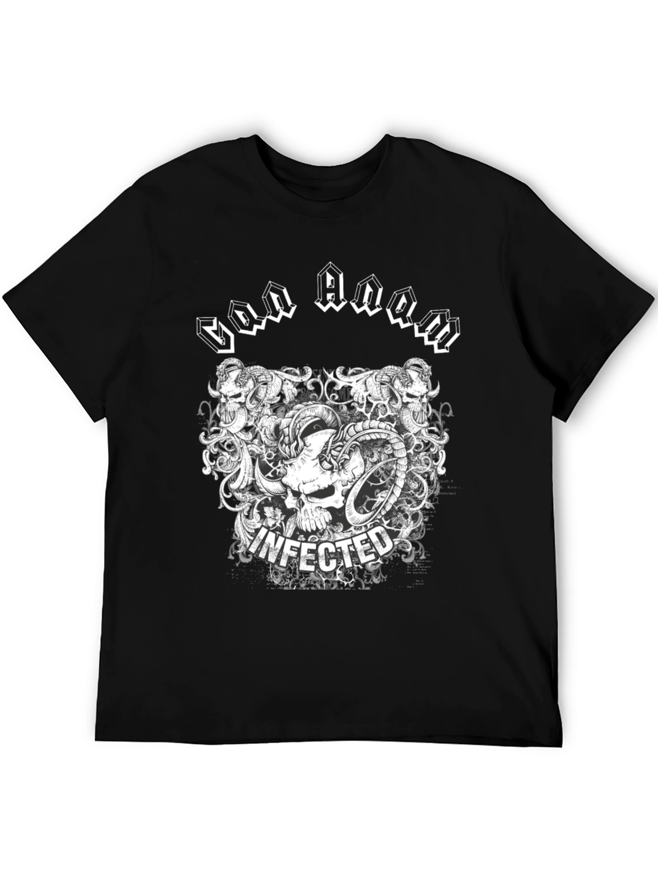 Infected Skull Graphic Print Black T-Shirt