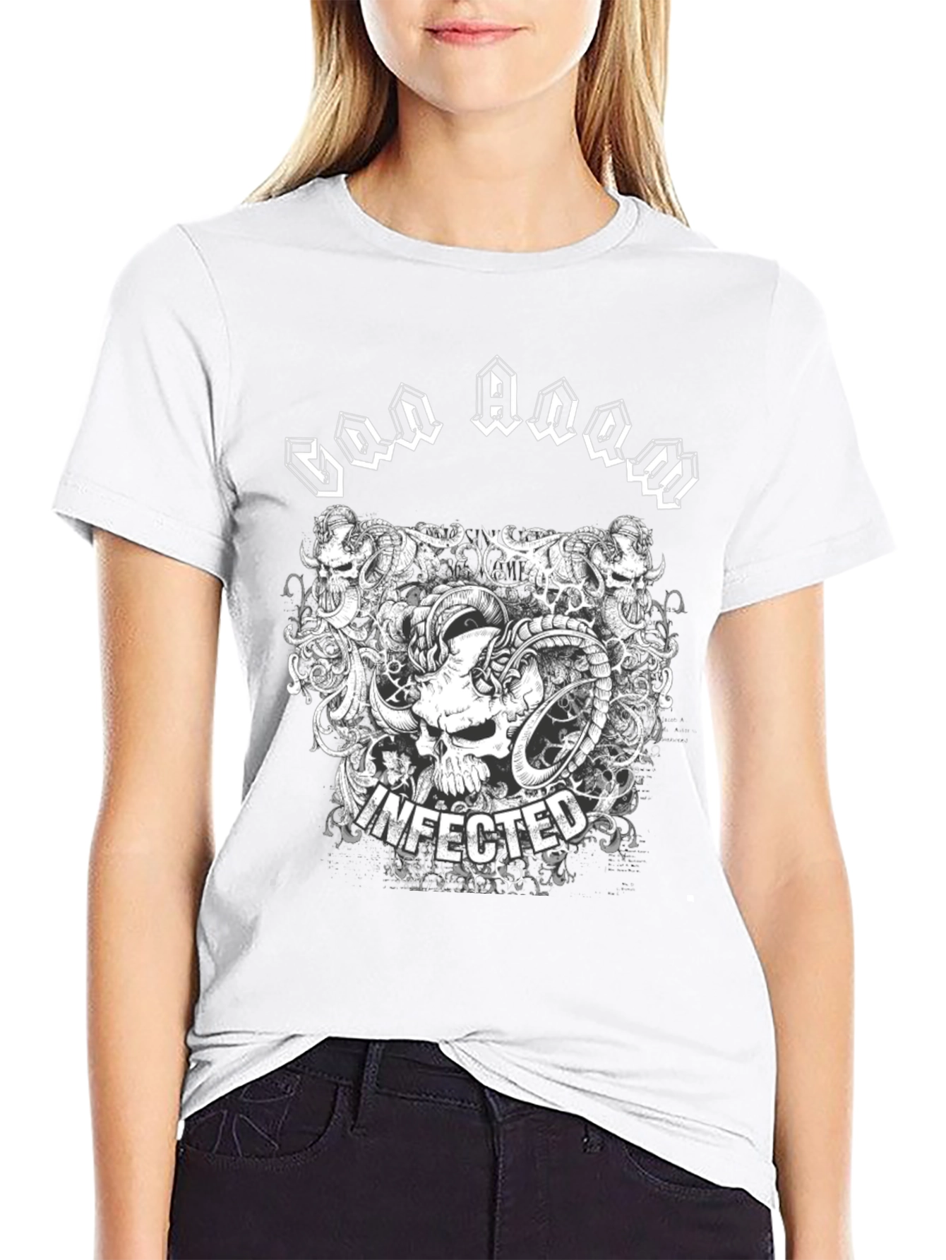 Infected Skull Graphic Print Black T-Shirt