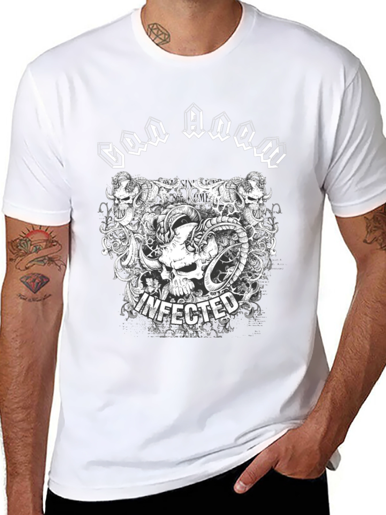 Infected Skull Graphic Print Black T-Shirt