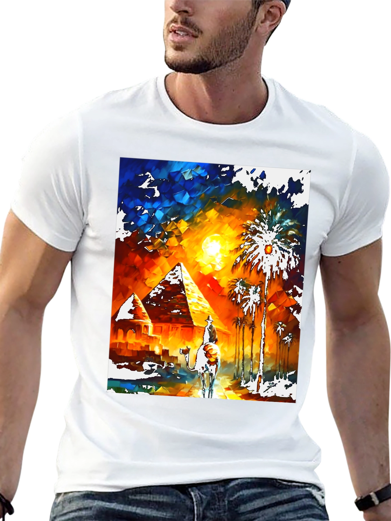 Egypt Desert Art Graphic Tee - Black Cotton Shirt