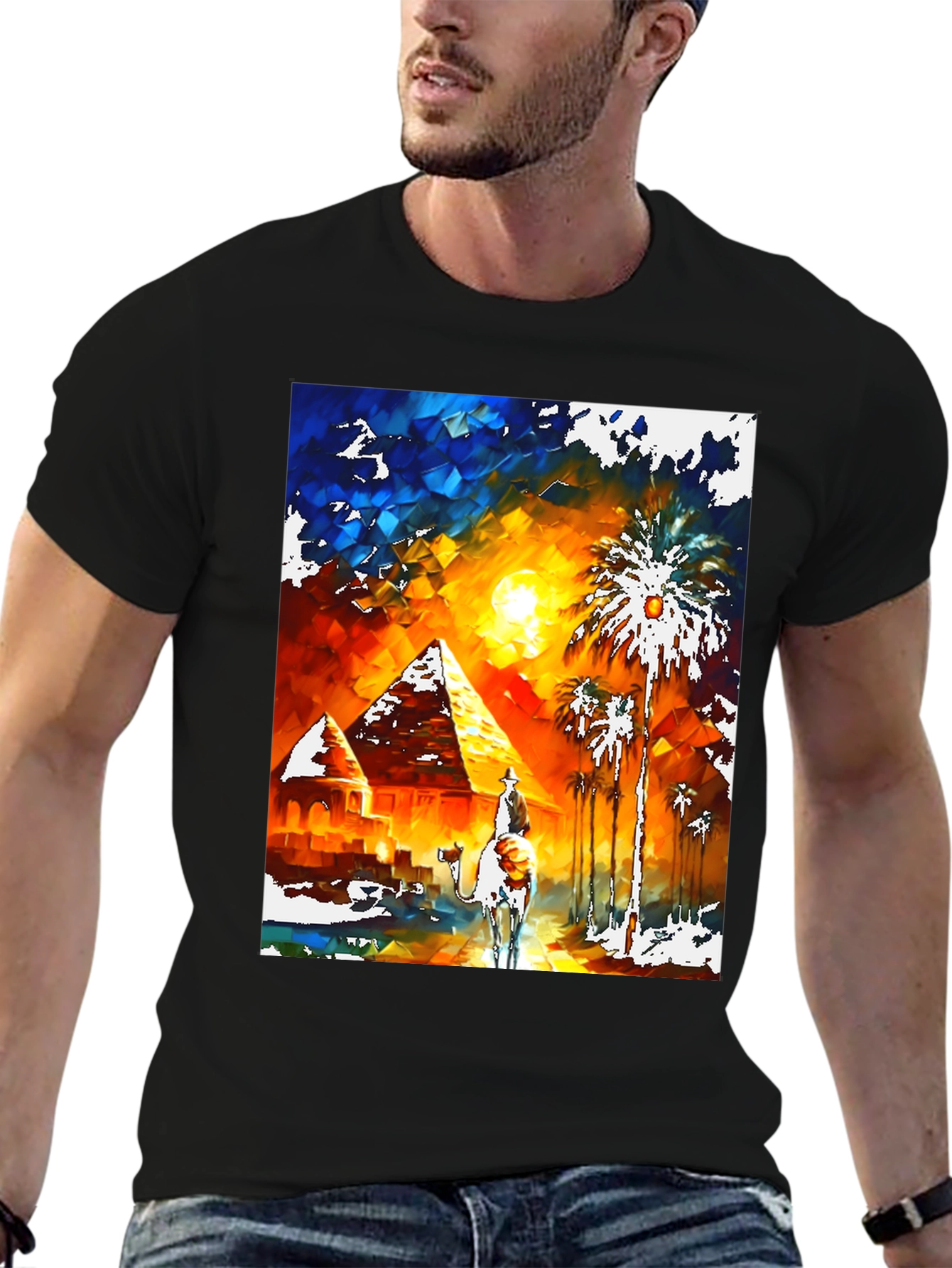 Egypt Desert Art Graphic Tee - Black Cotton Shirt