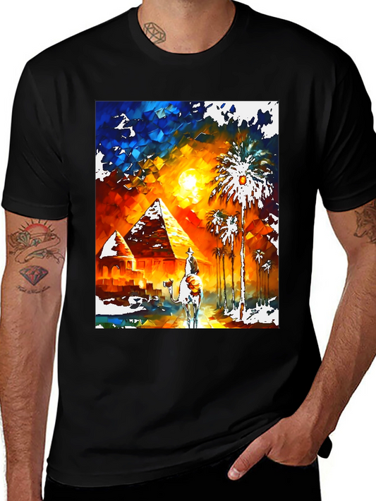 Egypt Desert Art Graphic Tee - Black Cotton Shirt