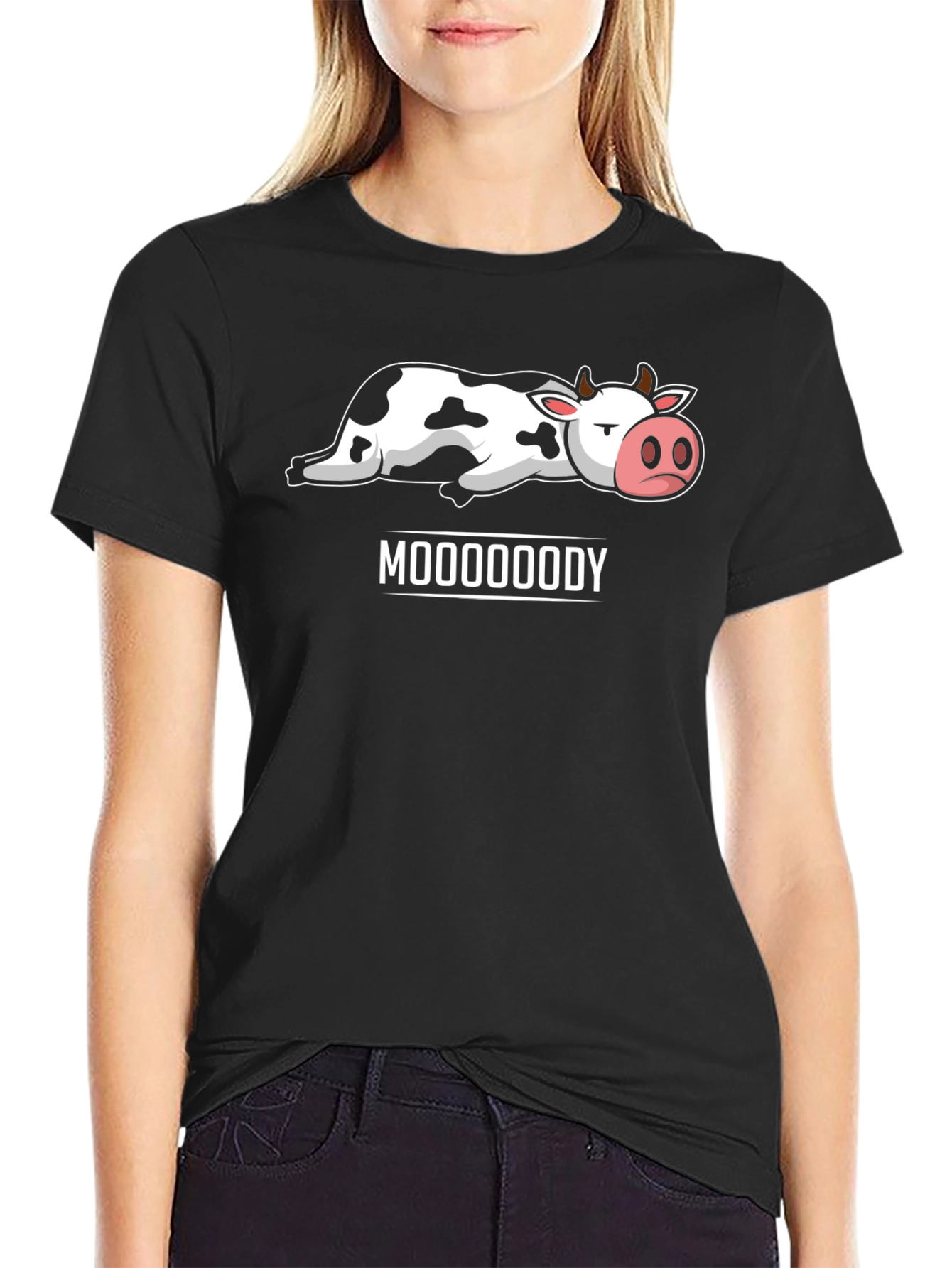Mooooody Cow Graphic Tee - Black Cotton T-Shirt