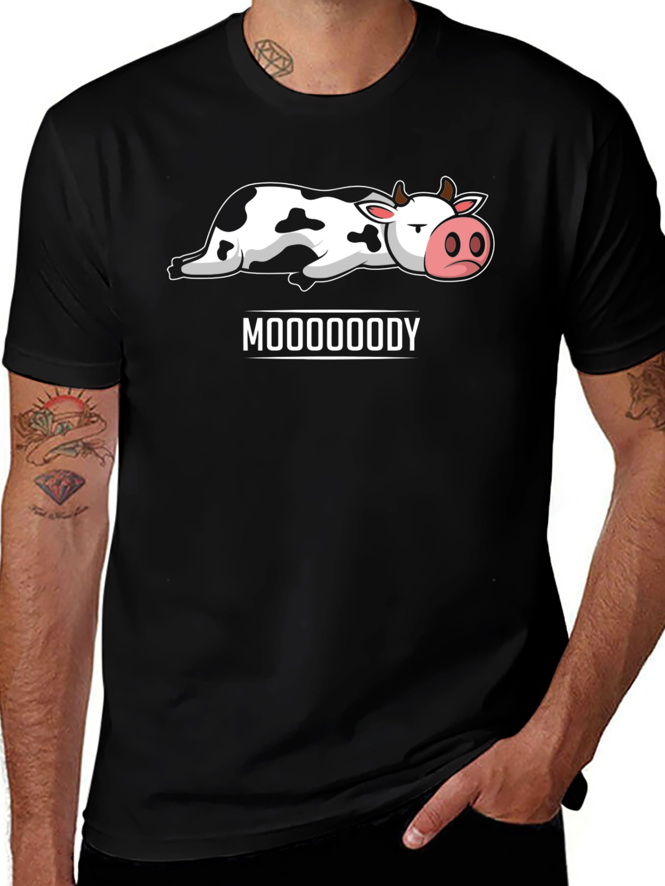 Mooooody Cow Graphic Tee - Black Cotton T-Shirt