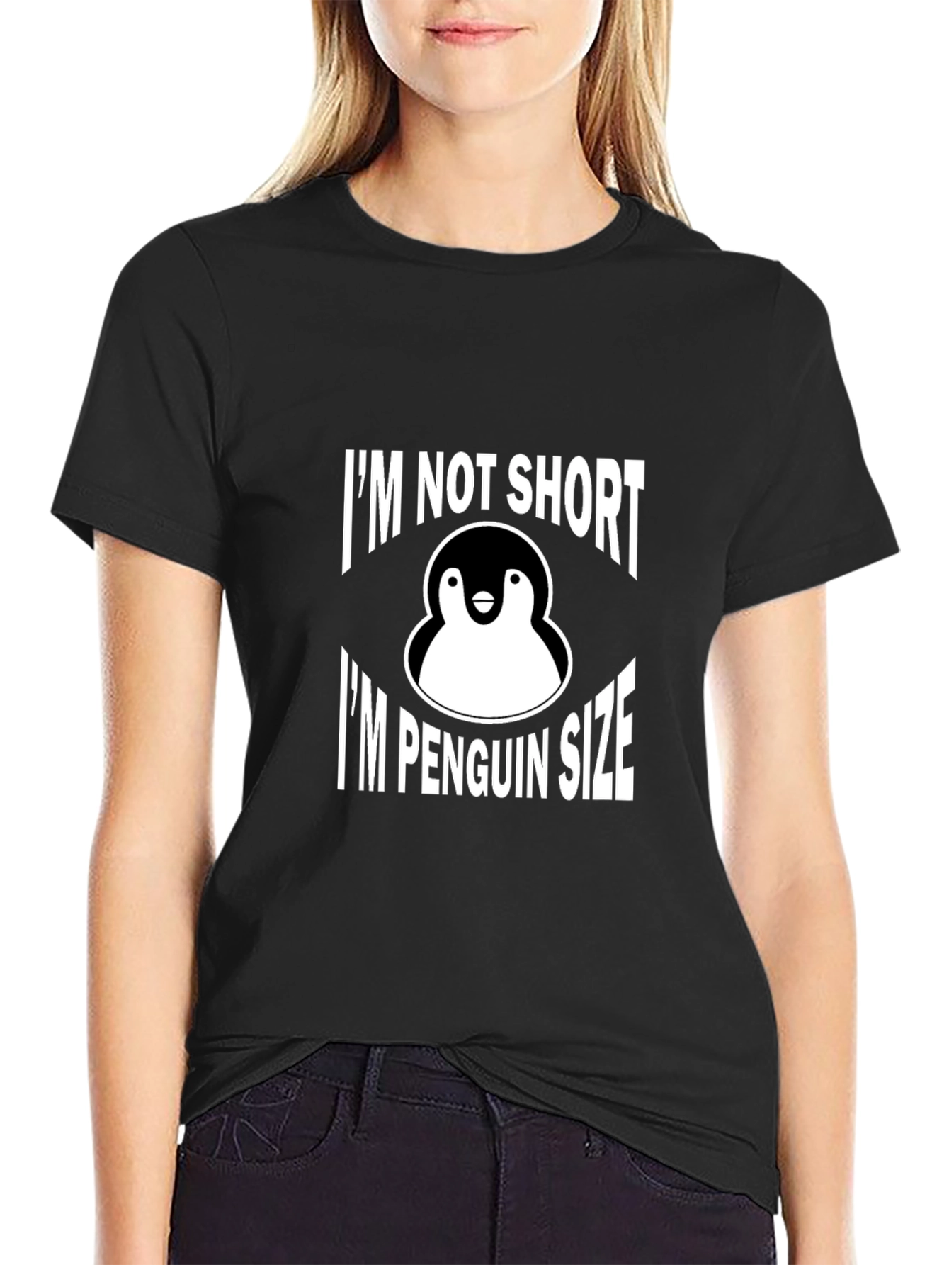 Penguin Size Graphic T-Shirt - Black