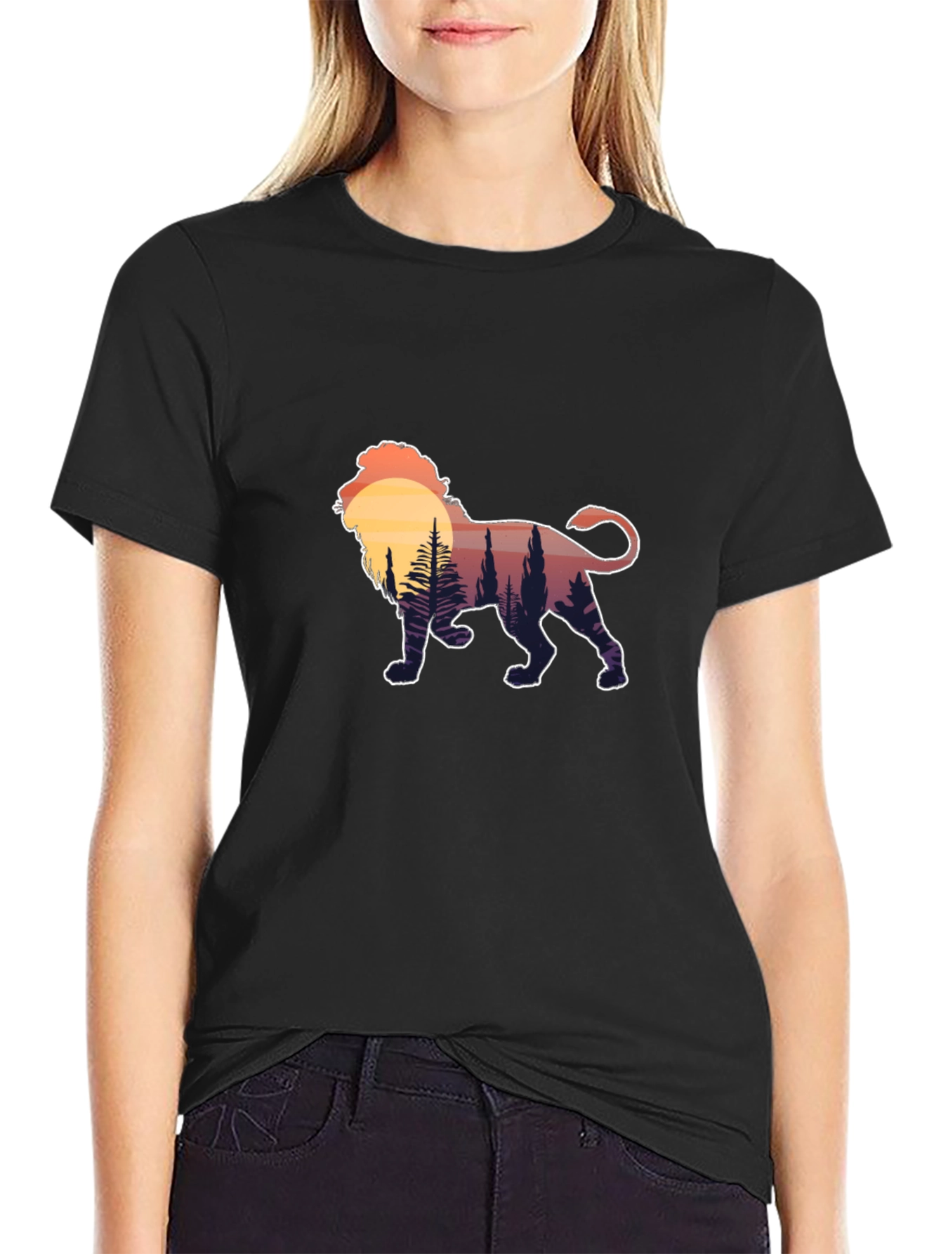Lion Sunset Graphic Tee - Black