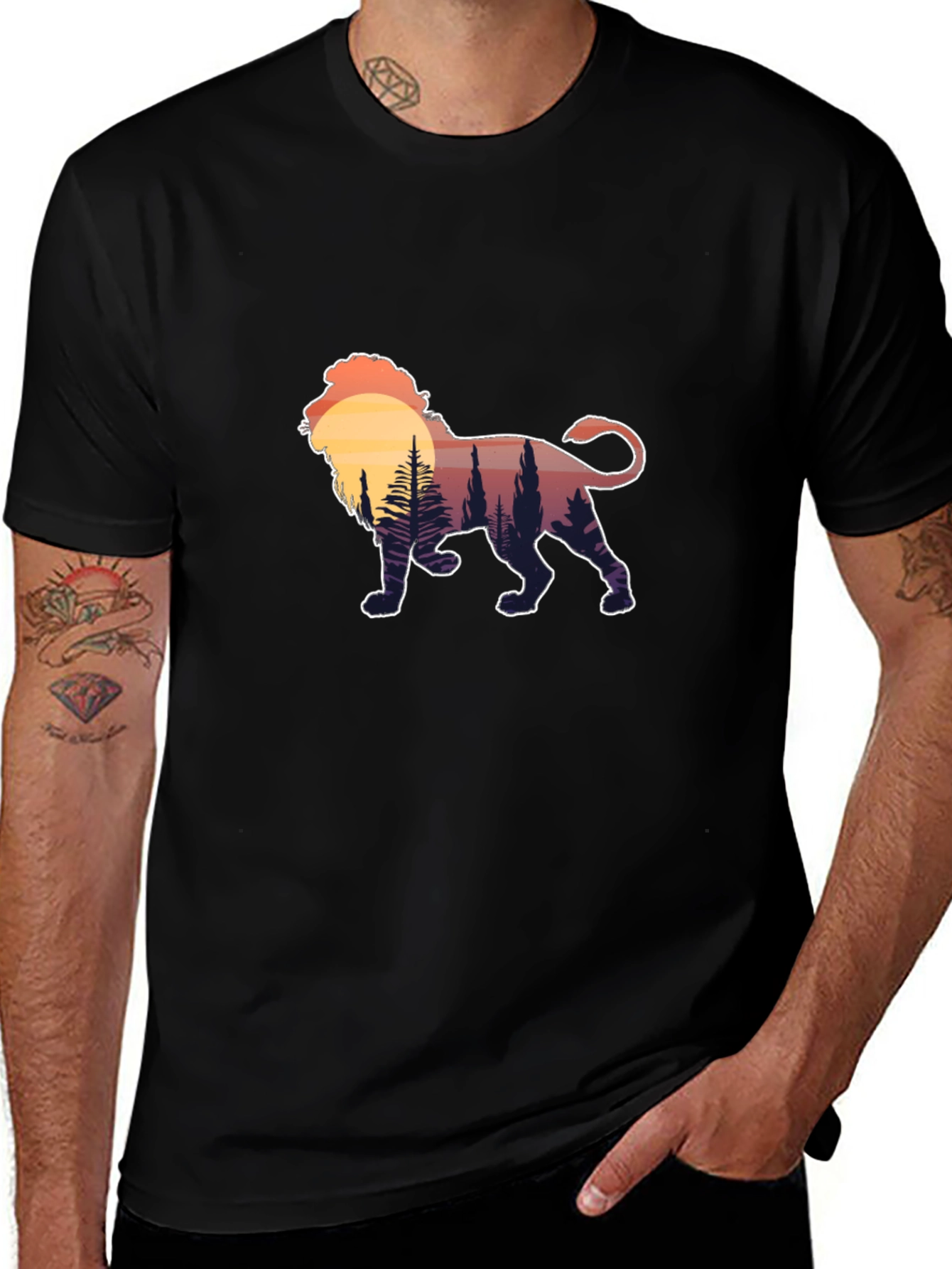 Lion Sunset Graphic Tee - Black
