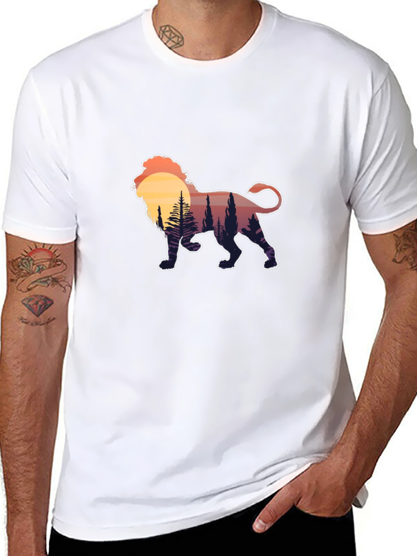 Lion Sunset Graphic Tee - Black