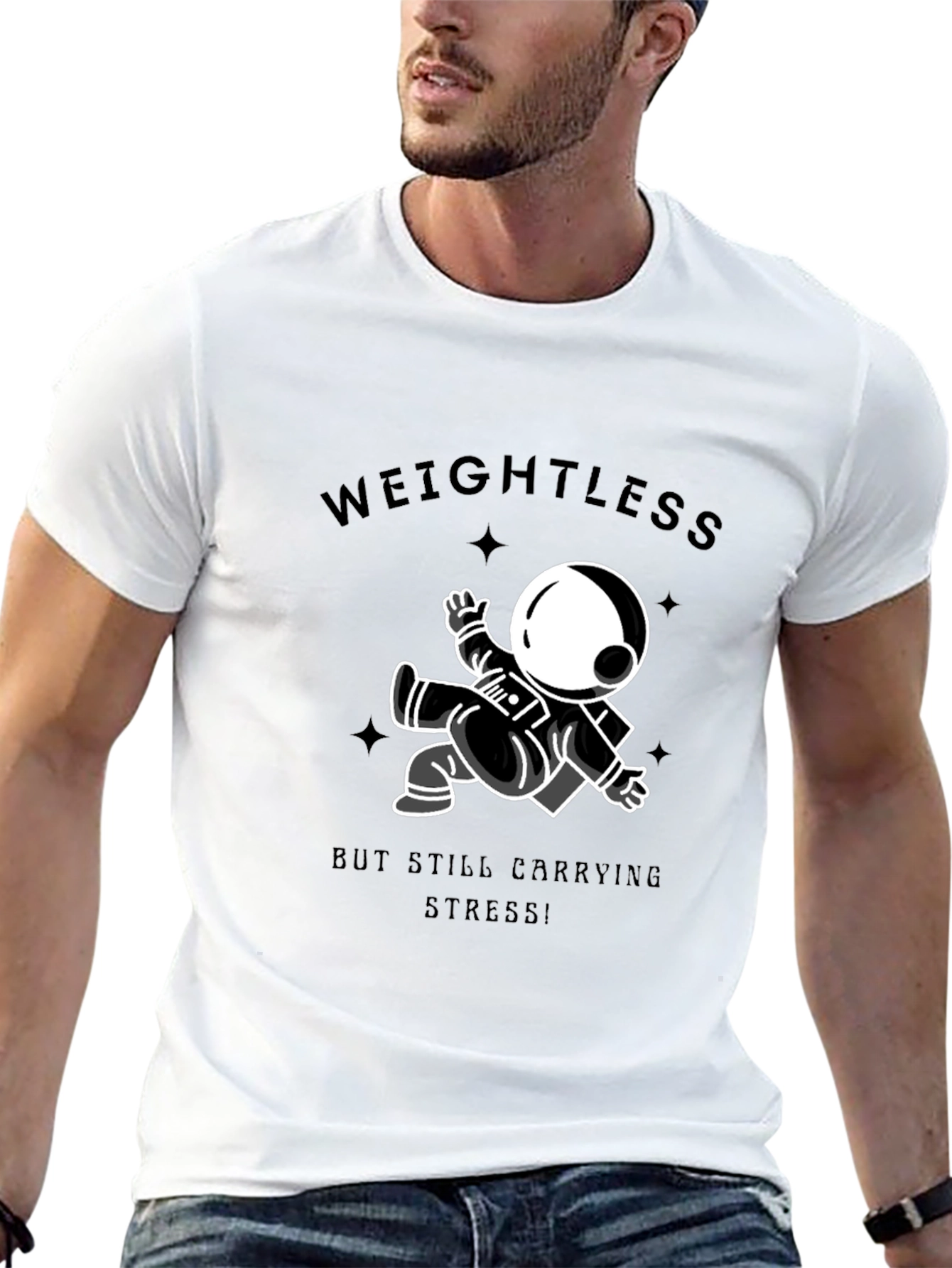 Weightless Astronaut Graphic Tee - Black Cotton T-Shirt